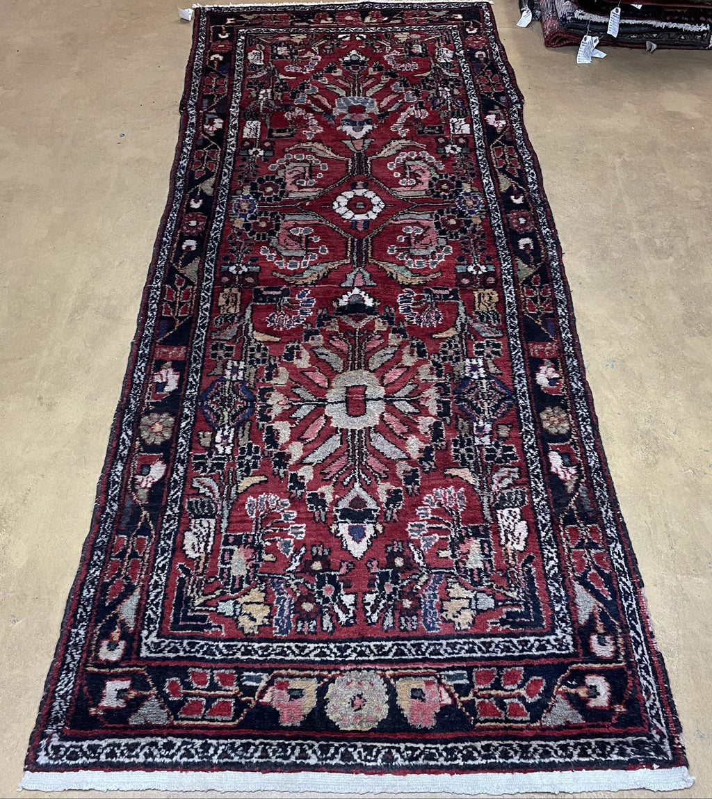 Antique Persian Hamadan Runner Rug 3.4 x 9, Red, Handmade Wool Runner