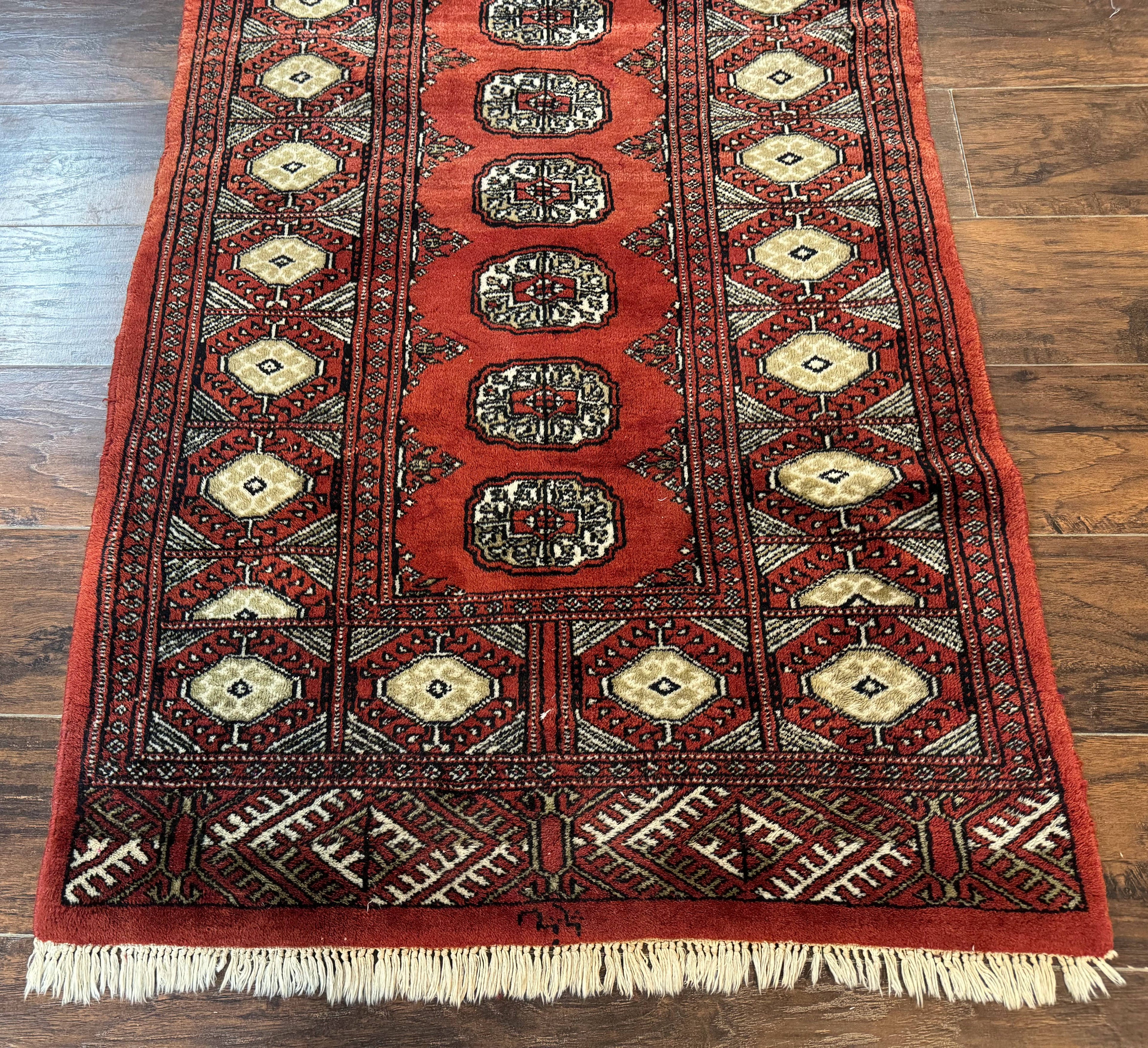 Red Pakistani Turkoman Rug 3x5, Bokhara Design, Vintage, Signed