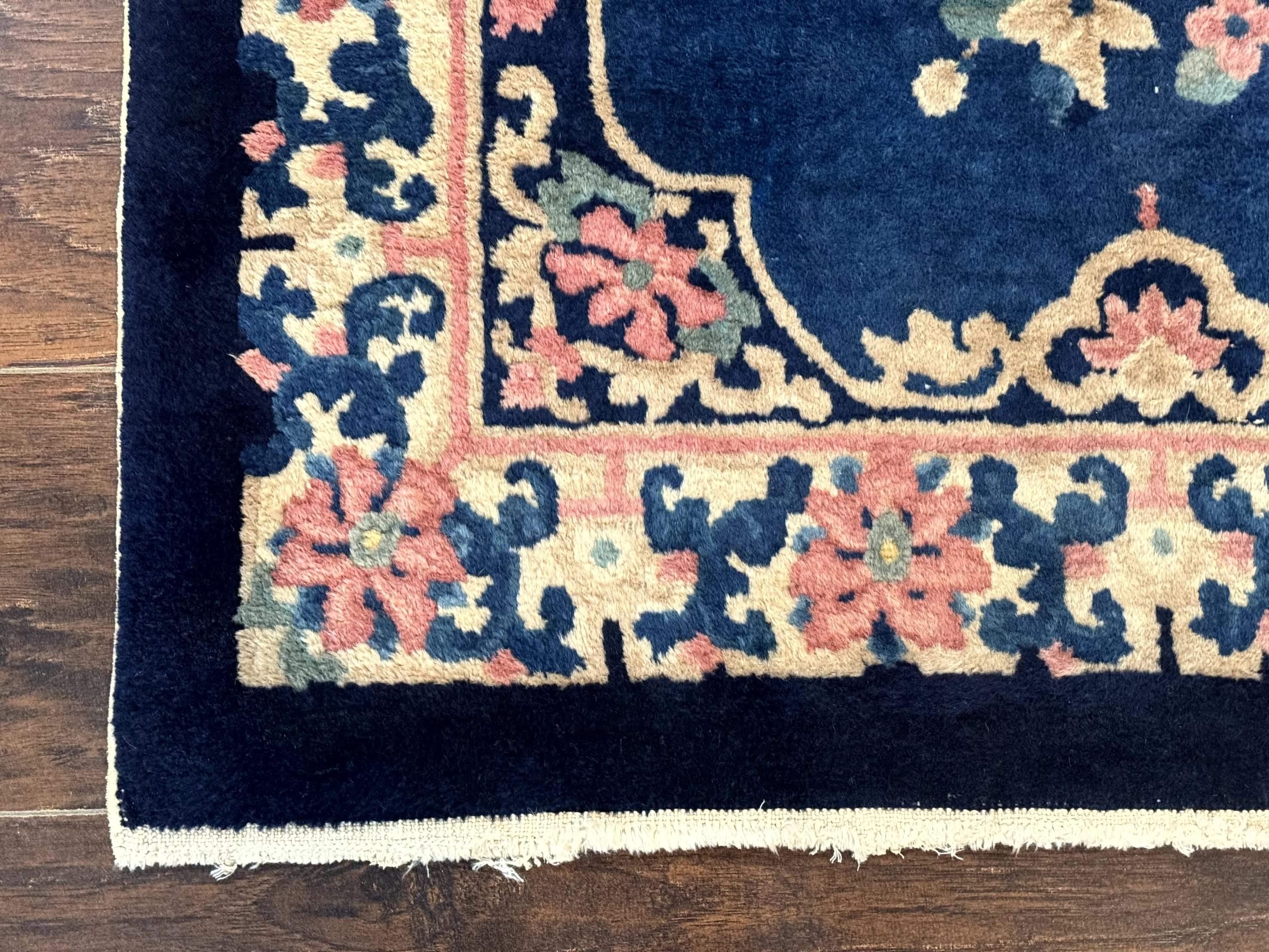 Chinese Rug 3x6, Peking Rug, Blue Chinese Wool Rug, Fete Rug