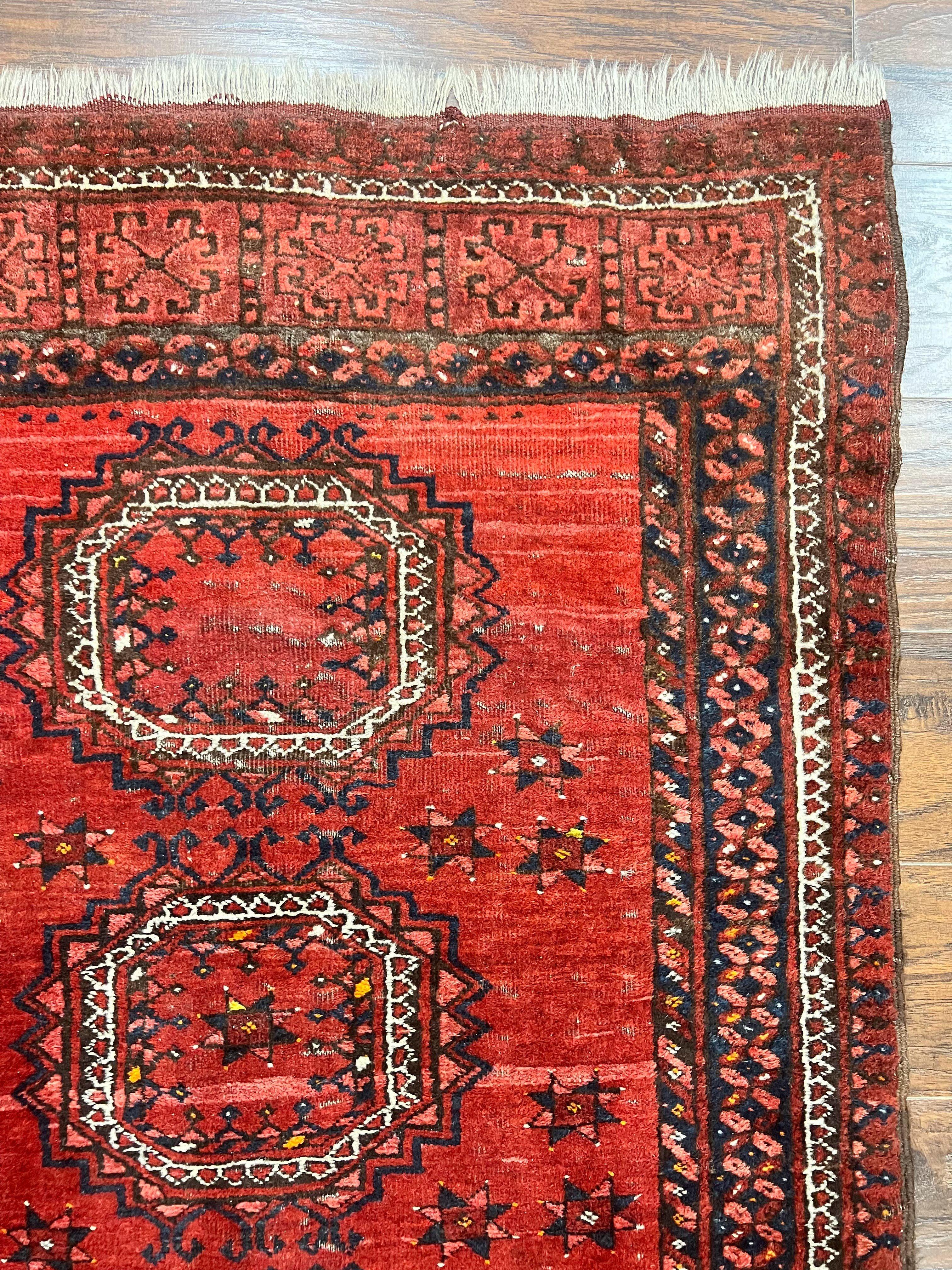 Afghan Rug 3x6, Semi Antique Vintage Oriental Carpet, Wool Handmade Red Rug, Tribal Rug, Afghan Beshir Rug
