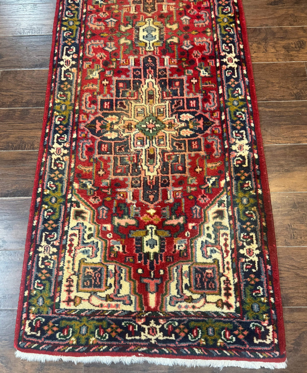 Indo Persian Heriz Runner Rug 3 x 17, Geometric Long Runner Carpet for Hallway, Medallions, Wool Runner Rug 3x17