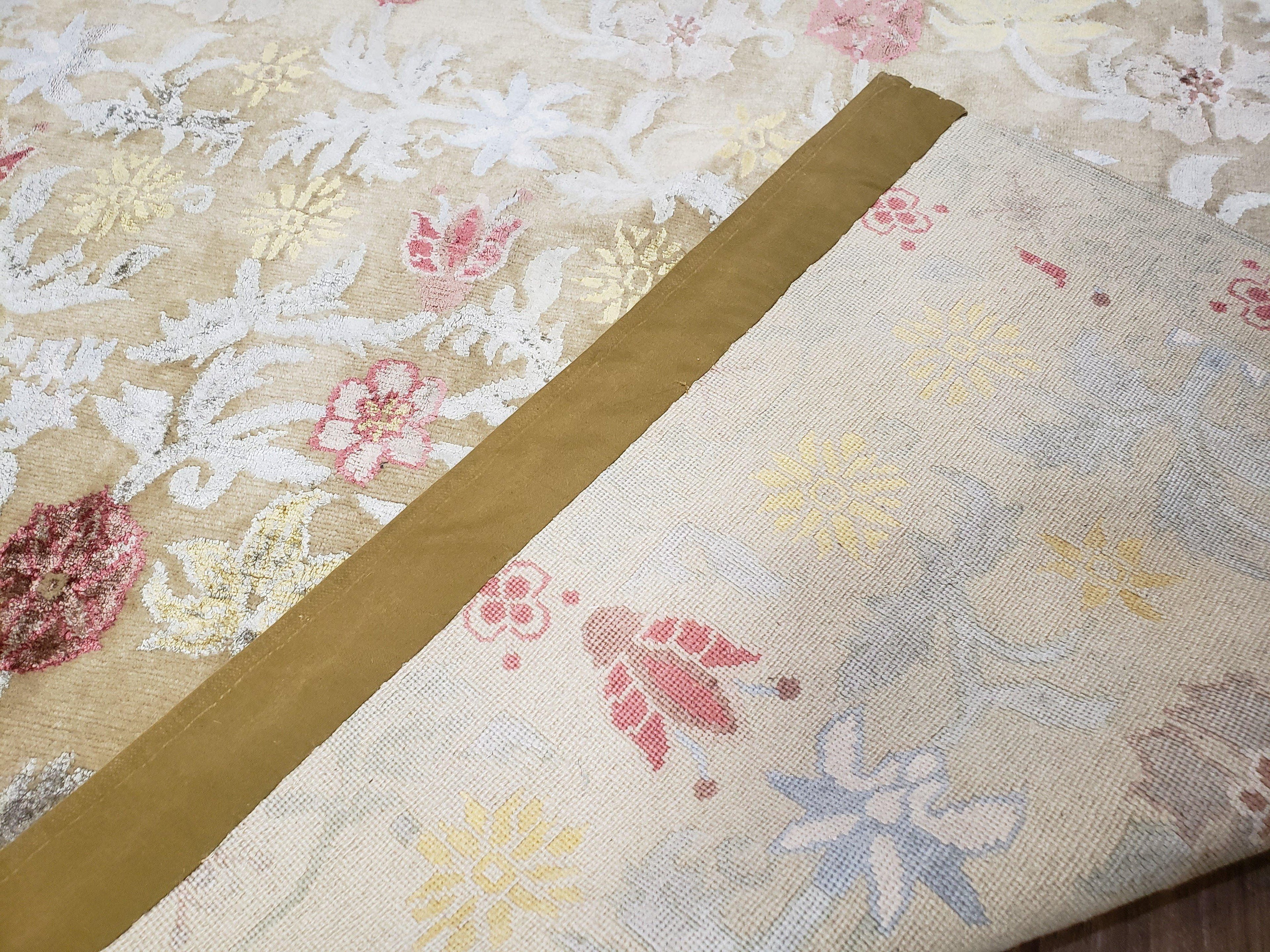 Modern Tibetan Rug 6x9, Wool and Silk Tibetan Rug, Handmade Tibetan Rug, Silk Flowers, Contemporary Rug, Soft Rug, Tibetan Area Rug, Tan