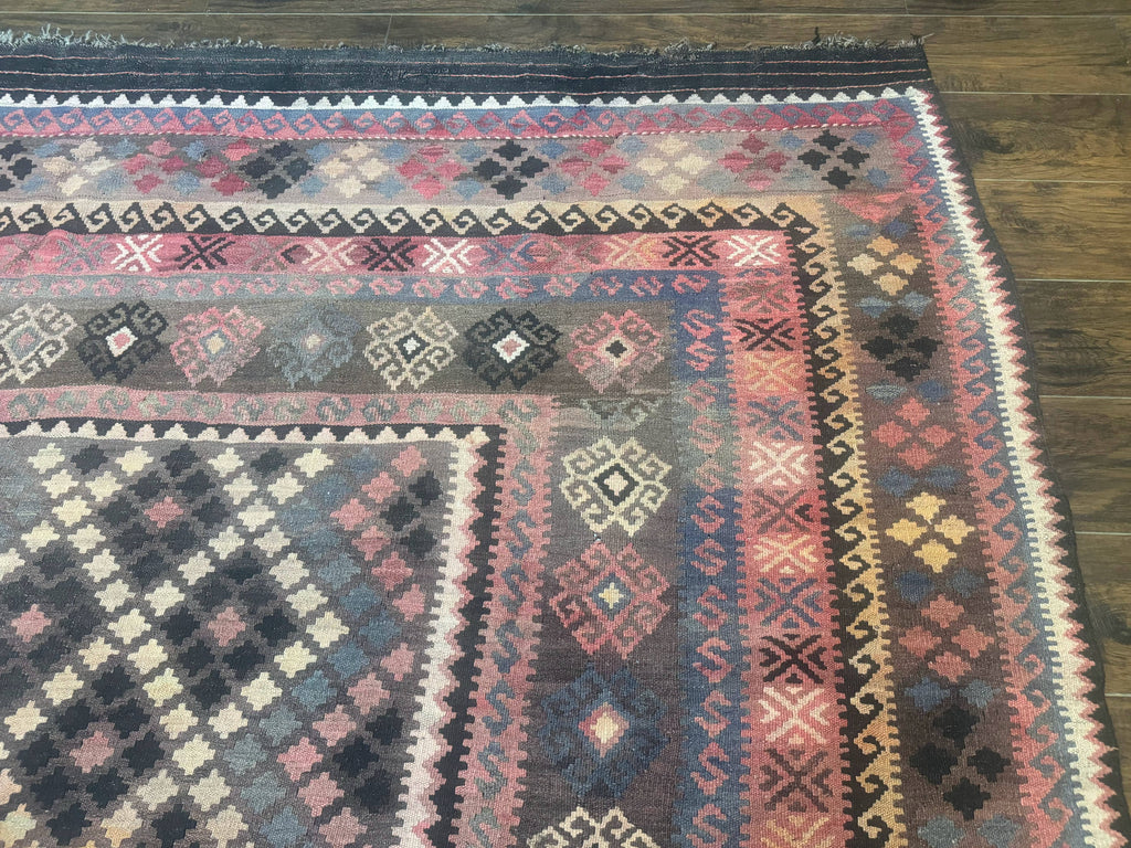 Persian Kurdish Kilim Rug 8x10, Large Flatweave Tribal Bohemian Rug, Vintage Zarand Kilim