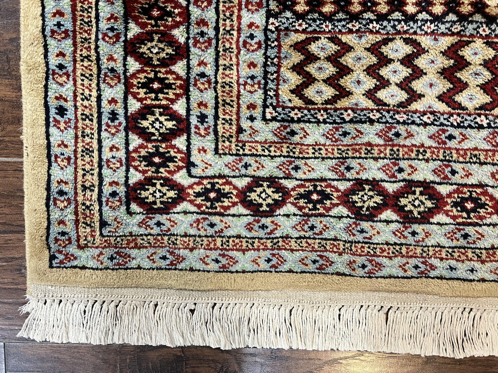 Bokhara Prayer Rug 3x5, Pakistani Turkoman Carpet, Tan, Handmade Vintage Wool Carpet