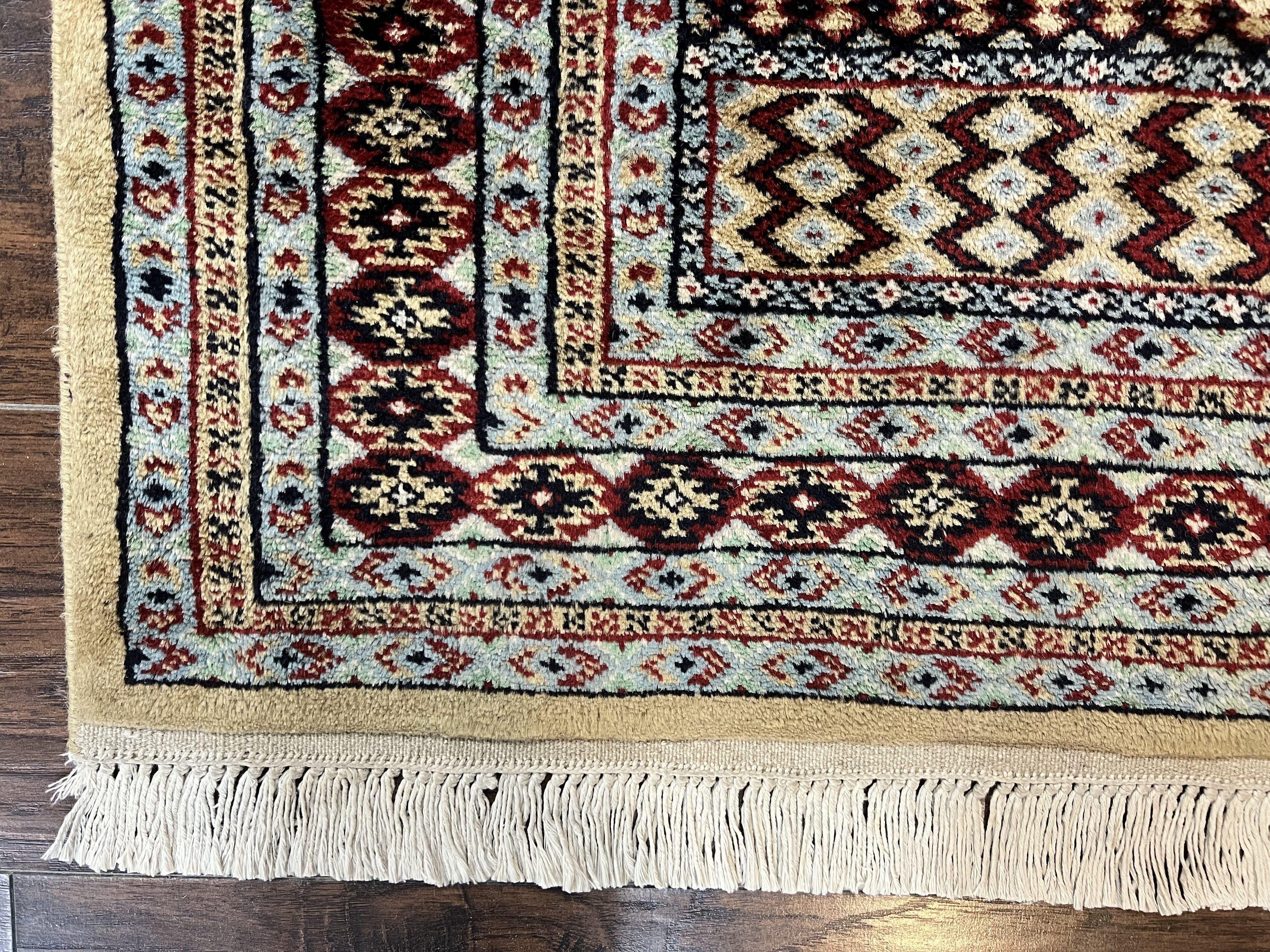 Bokhara Prayer Rug 3x5, Pakistani Turkoman Carpet, Tan, Handmade Vintage Wool Carpet