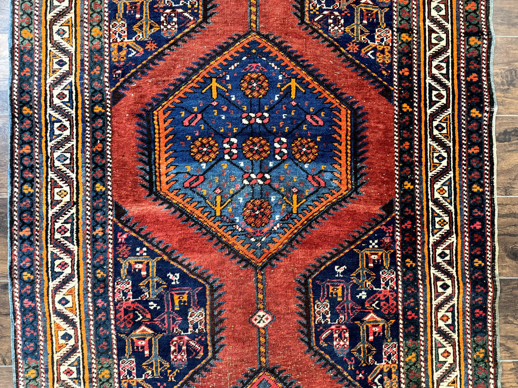 Antique Persian Sarab Runner Rug 3.9 x 12, Red, Handmade, Tribal Runner, Wool, Signed