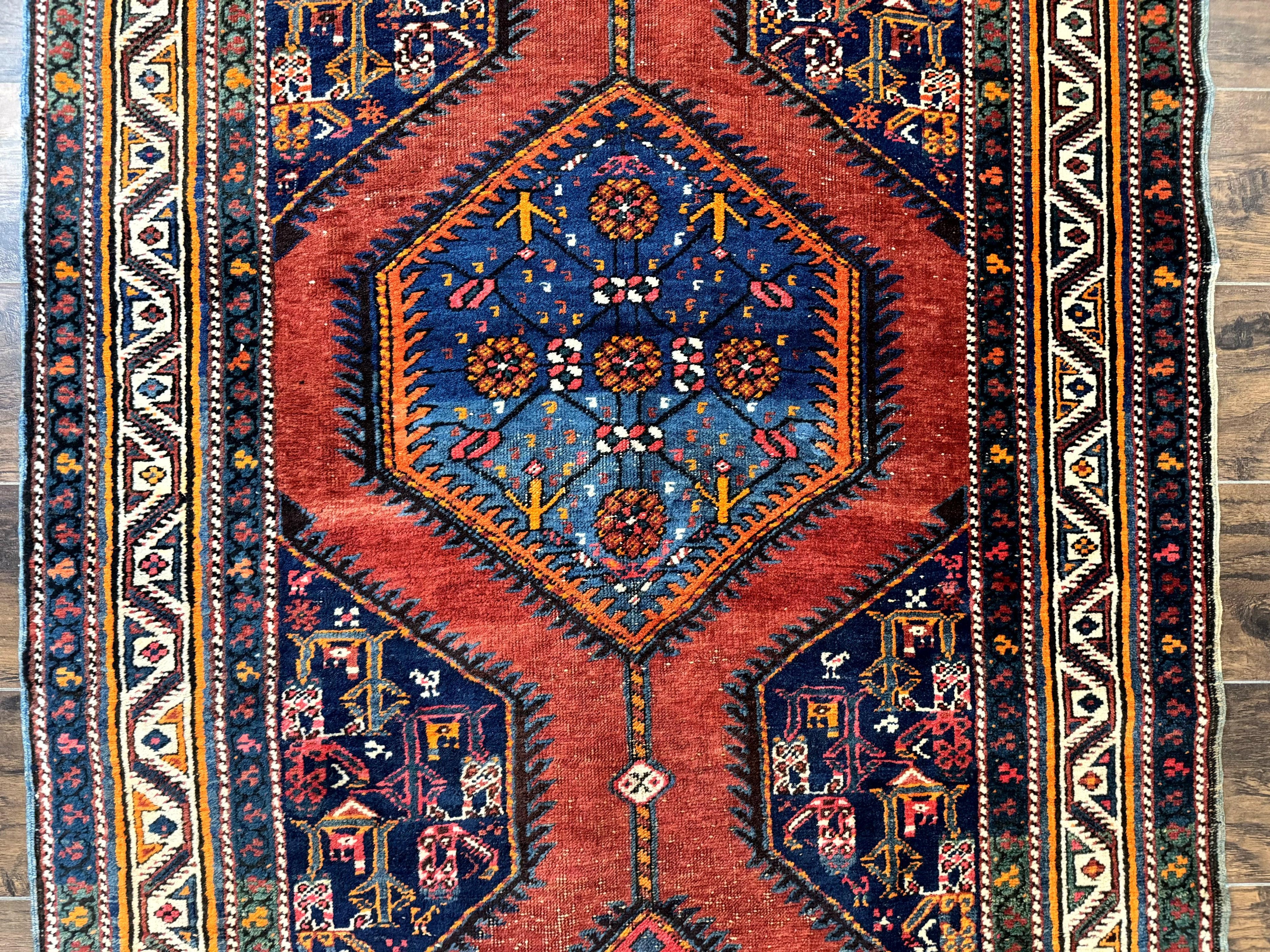 Antique Persian Sarab Runner Rug 3.9 x 12, Red, Handmade, Tribal Runner, Wool, Signed