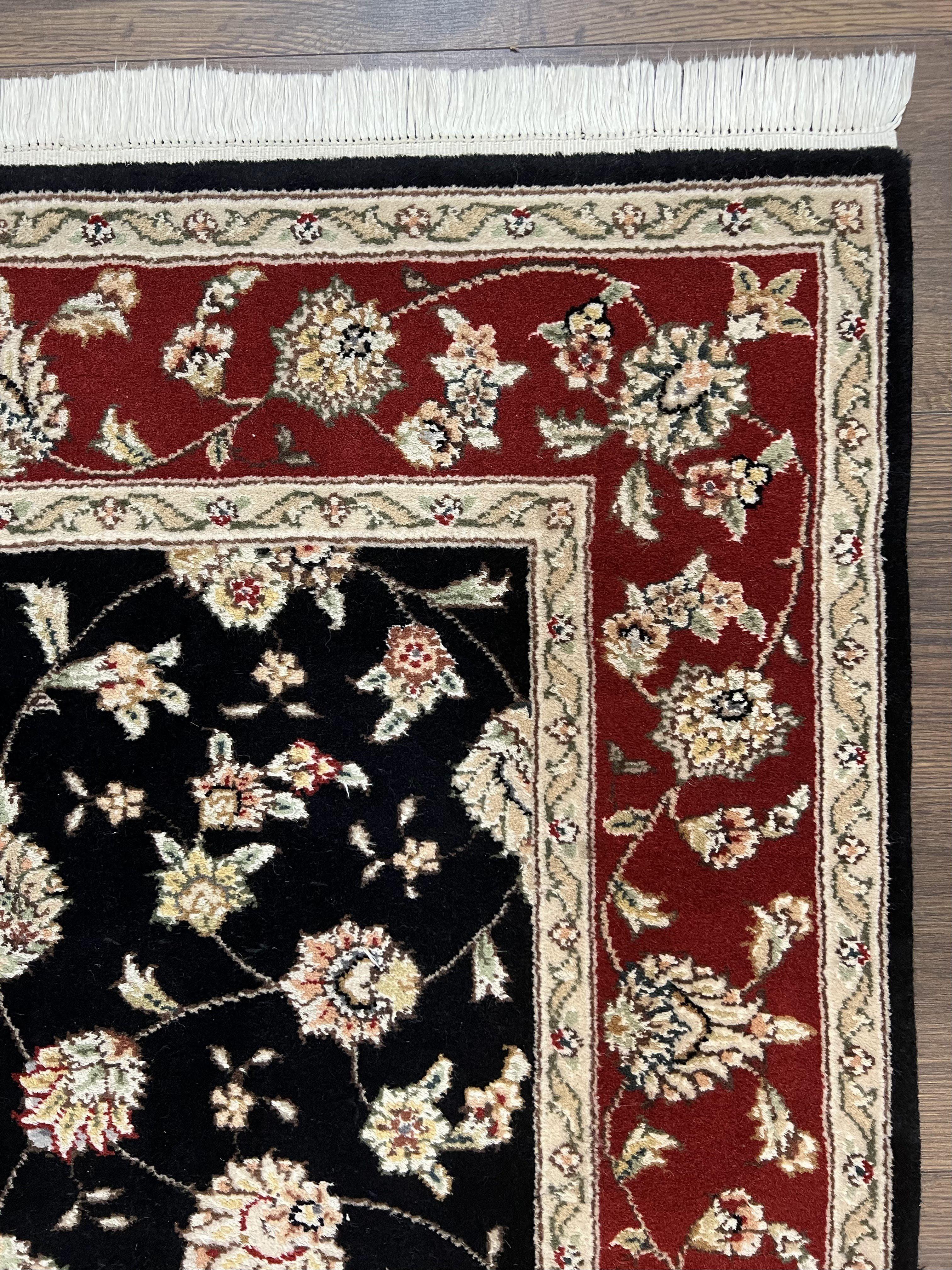 Pak Persian Rug 3x5, Black and Red, Floral Allover, Vintage Hand Knotted Wool Oriental Carpet, Pakistani Rug, Small Handmade Area Rug 3 x 5