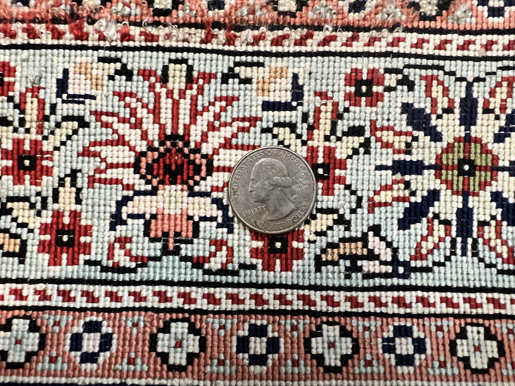 Silk Turkish Kayseri Rug 2x3, Very Finely Hand Knotted, Semi Open Field, Vintage, Silk Pile on Silk Foundation, 300 KPSI