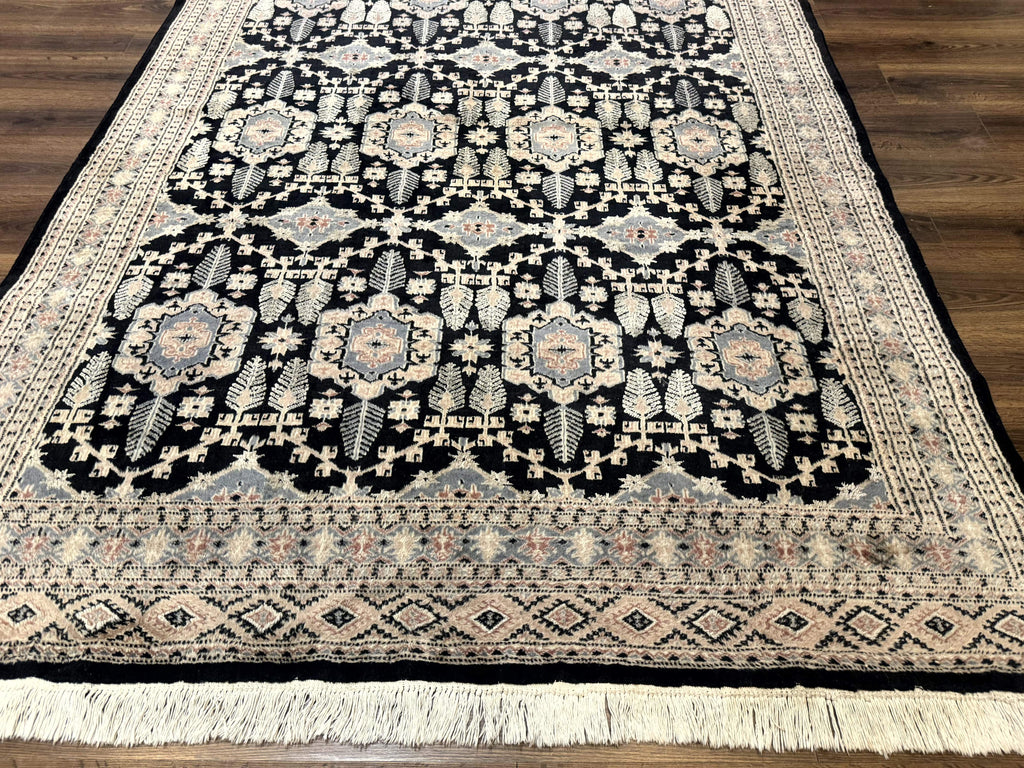 Turkoman Bokhara Rug 6x9, Pakistani Carpet, Black, Hand Knotted