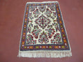 Small Persian Rug 2 x 3, Tiny Persian Sarouk Carpet, Cream Navy Blue Red, Floral Medallion, Vintage Wool Rug, Handmade Hand-Knotted Oriental Rug