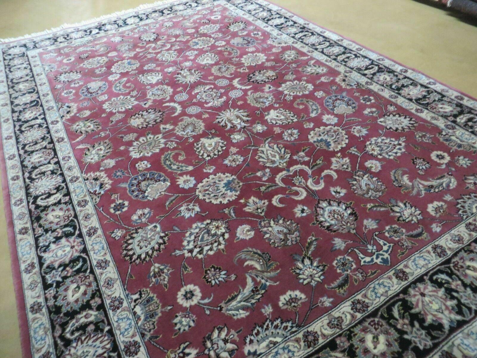 6' X 9' Vintage Handmade Fine India Floral Oriental Silk Accent Wool Rug Carpet