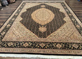 Sino Persian Rug 8x10, Herati Mahi Pattern, Fine 170 KPSI, Black, Wool and Silk Highlights