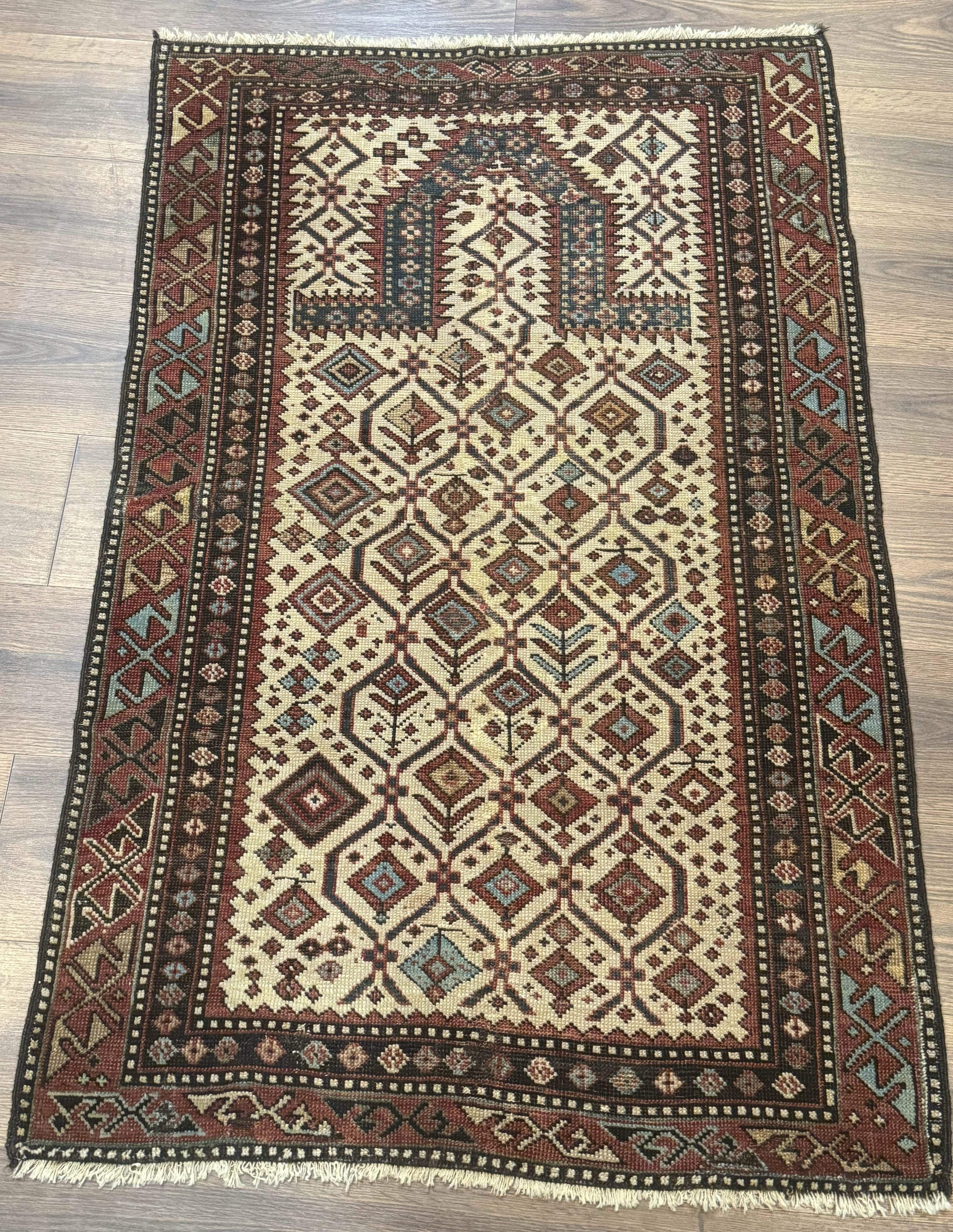 Antique Caucasian Shirvan Rug 3x5, Dagestan Prayer Rug, Collectible, Early 20th Century Rug