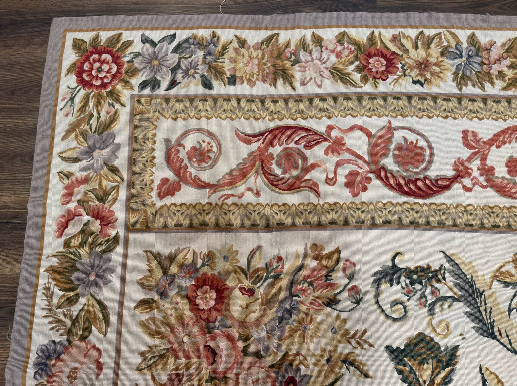 Aubusson Needlepoint Rug 10x14, Elegant European French Carpet, Vintage Carpet