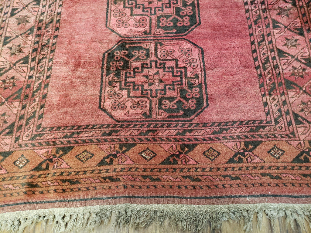 Antique Bukhara Area Rug, Vintage Afghan Bokhara Bashir Rug, 4x6 Hand-Knotted Oriental Carpet, Red & Black Wool Rug, 4' x 5'9