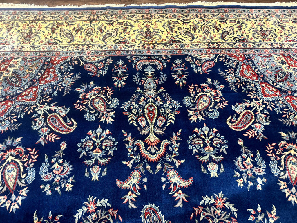 Sino Persian Kerman Rug 10x14, Blue and Beige, Floral Medallion, Fine 240 KPSI