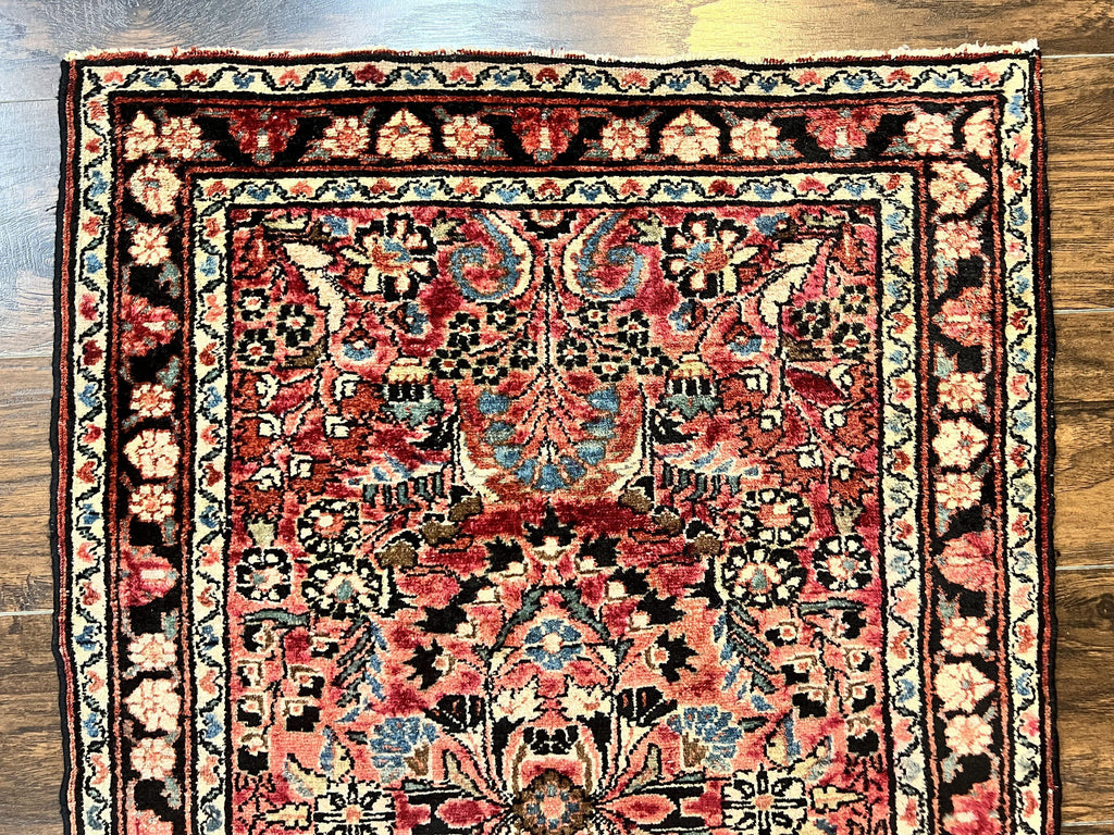 Small Antique Persian Rug 2.6 x 4, Red Floral Handmade 1920s Wool Rug, Persian Hamadan Lilian Rug