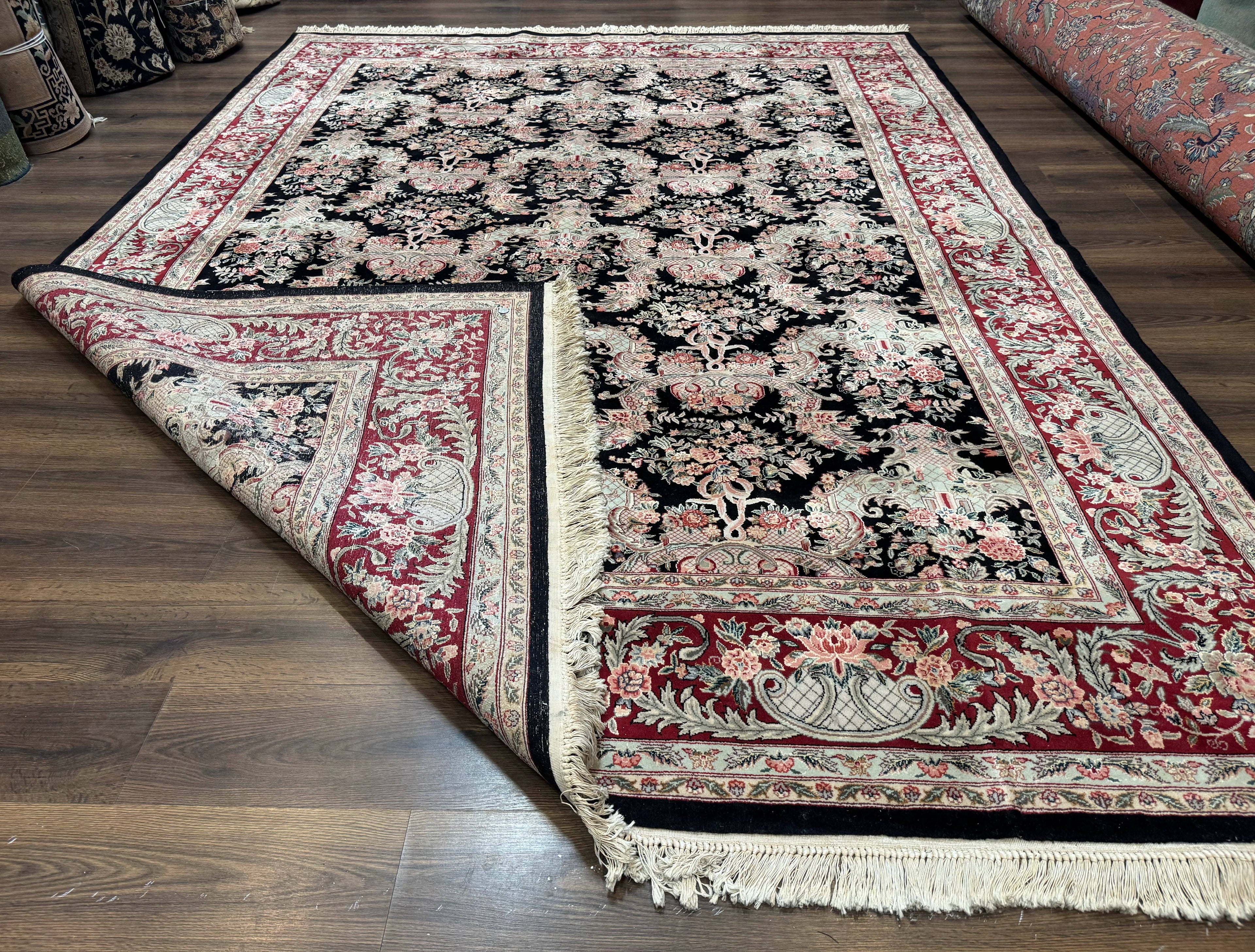 Sino Persian Rug 9x12, Black, Floral Bouquets