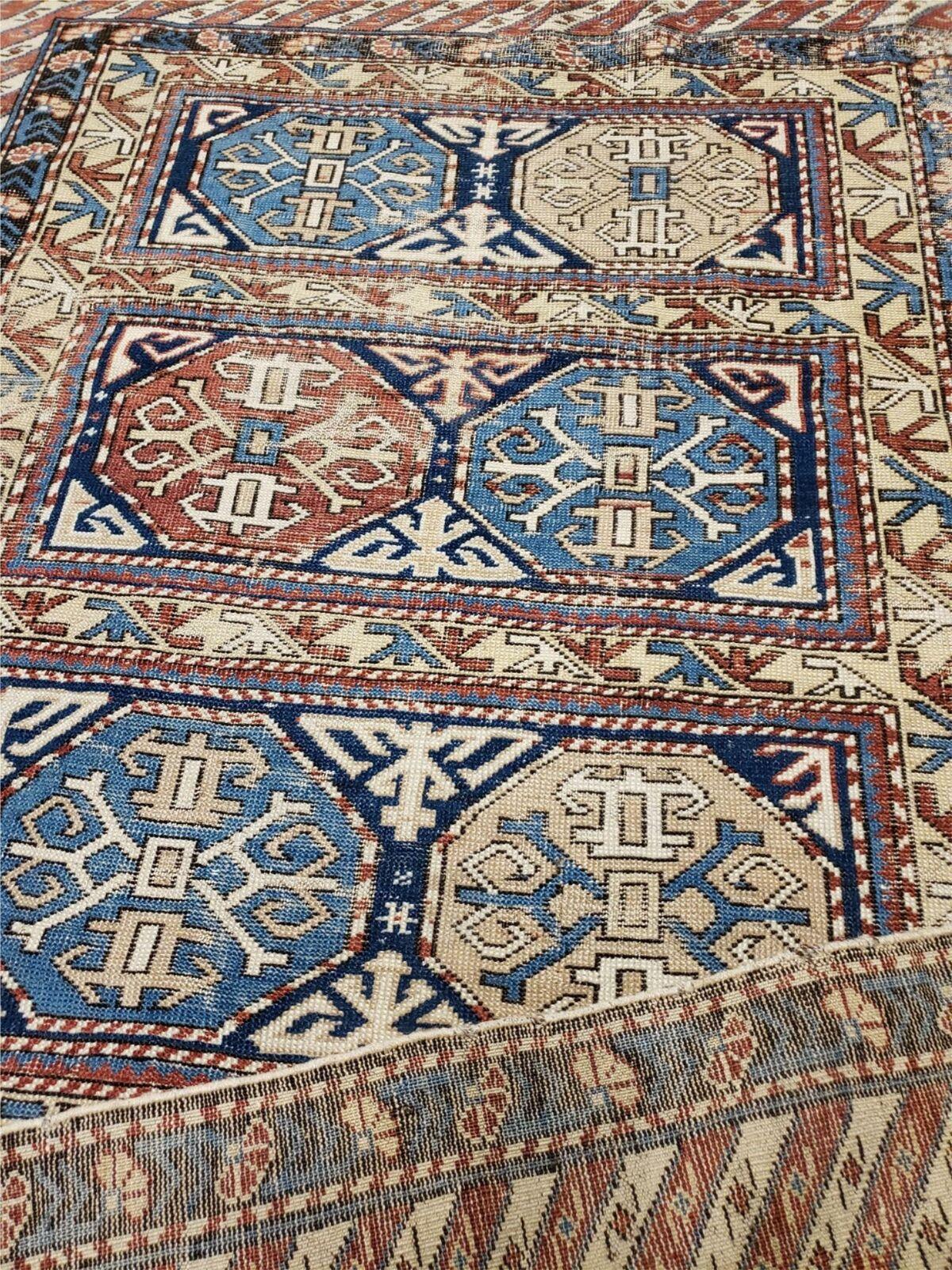 Antique Caucasian Rug 3x5, Shirvan Kazak Tribal Carpet