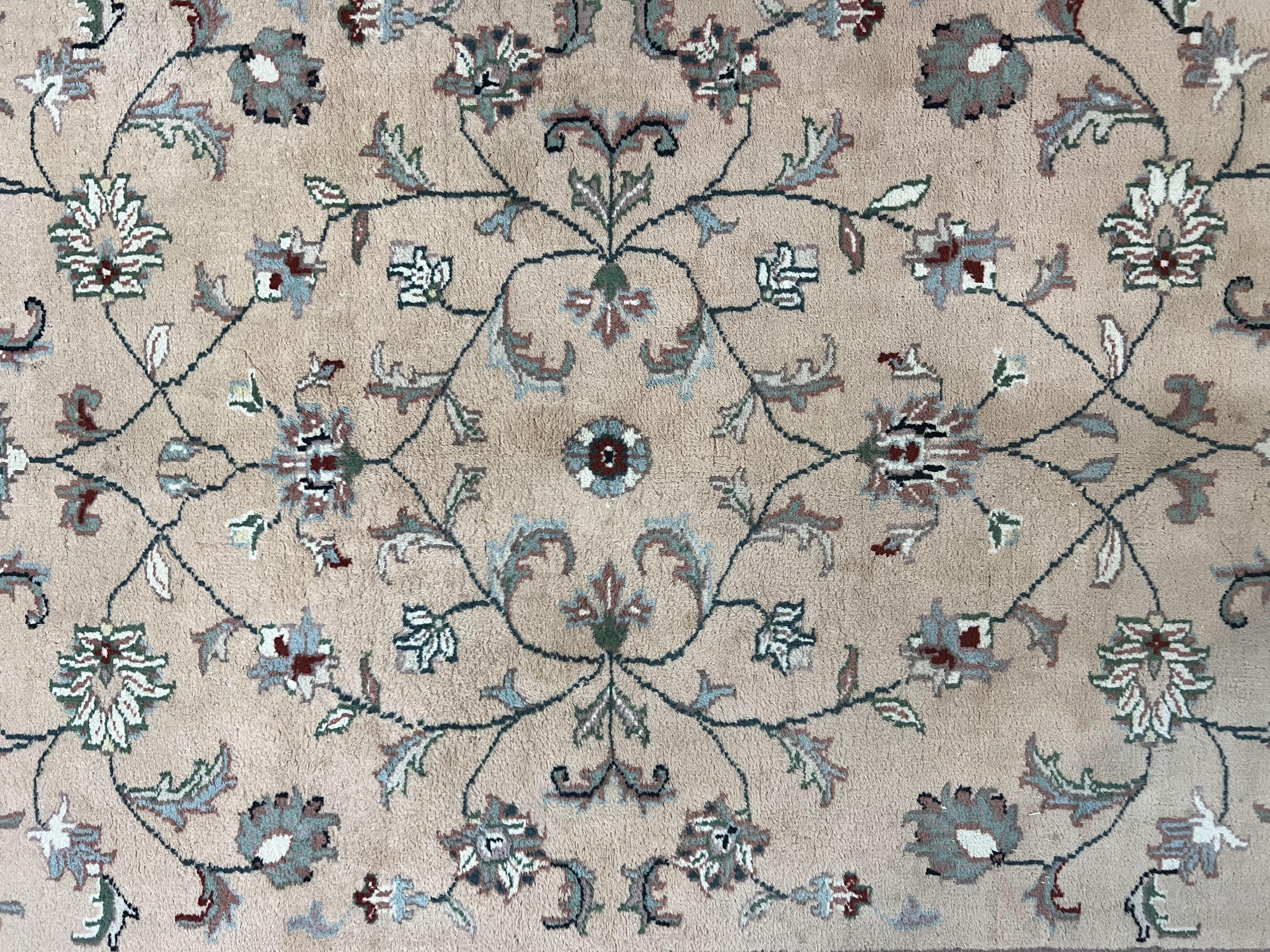 Indo Persian Rug 6x9, Handmade Vintage Wool Carpet, Floral Allover
