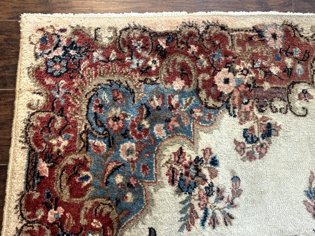Square Persian Kerman Rug, Beige/Cream and Light Blue, Traditional Persian Rug, 5.5 x 5.5 ft