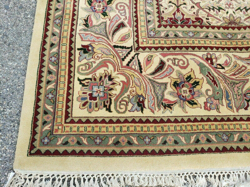 12' X 18' One-of-a-Kind Indian Agra Hand-Knotted Wool Rug Handmade Organic Dyes
