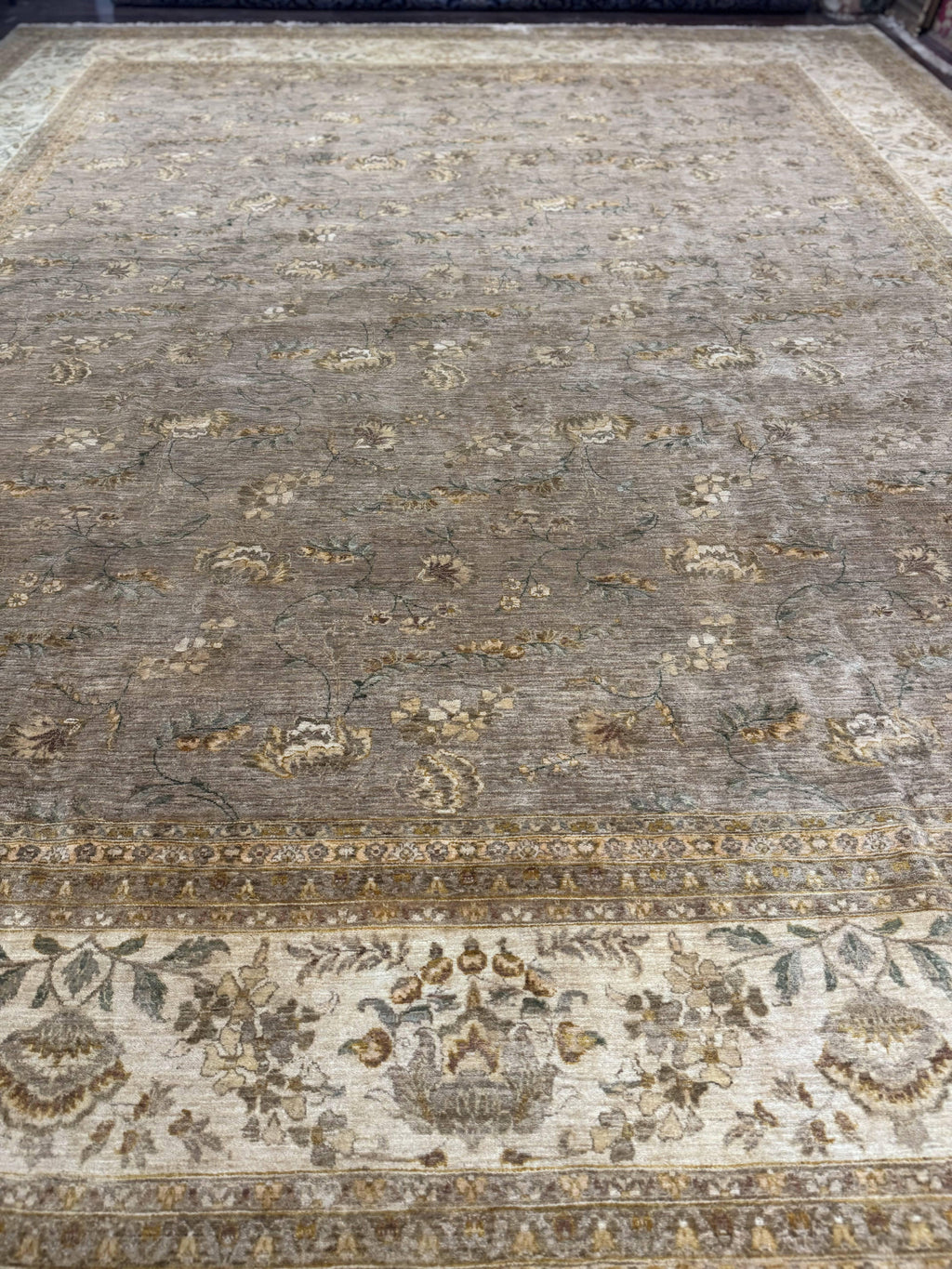 Palace Sized Rug 11x18, Handmade Wool Oversized Persian Carpet 11 x 18 ft, Gray-Taupe, Beige-Cream, Floral, Large Hand Knotted Area Rug