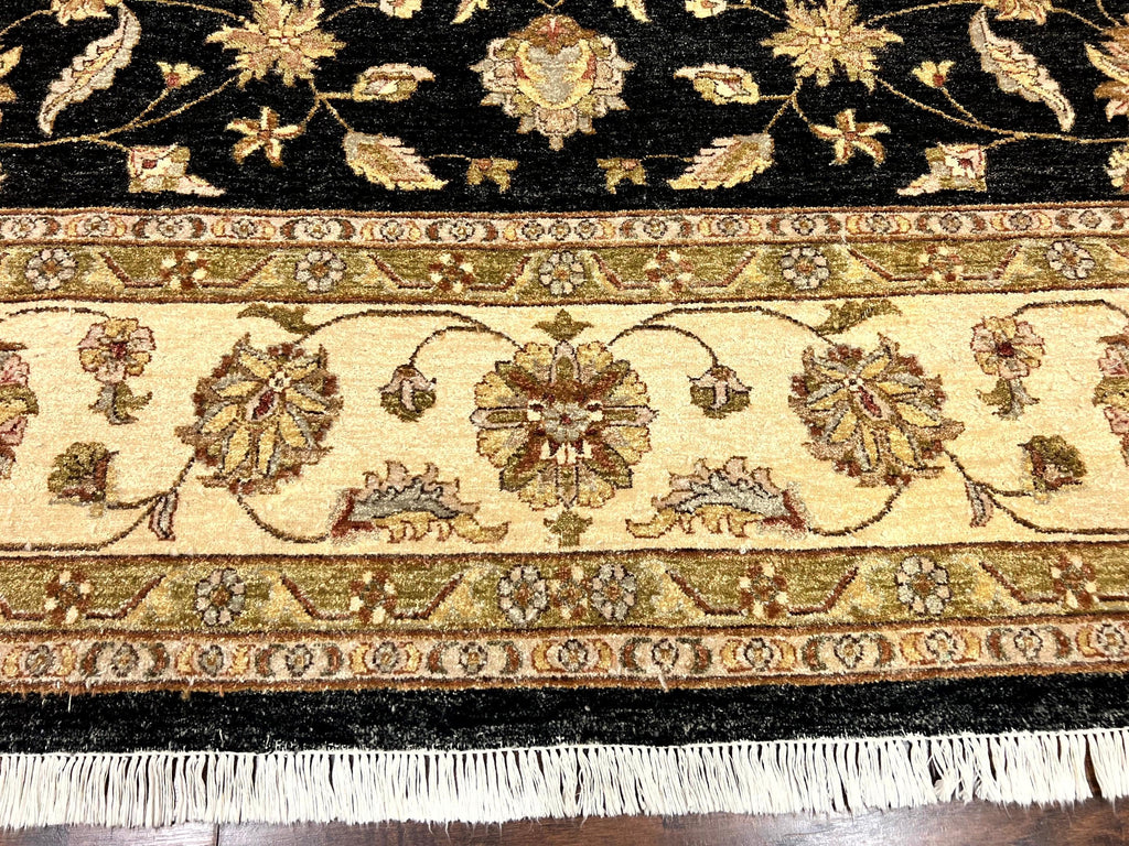 Indo Persian Rug 10x14, Charcoal and Beige, Floral Allover, Handmade Vintage Wool Carpet