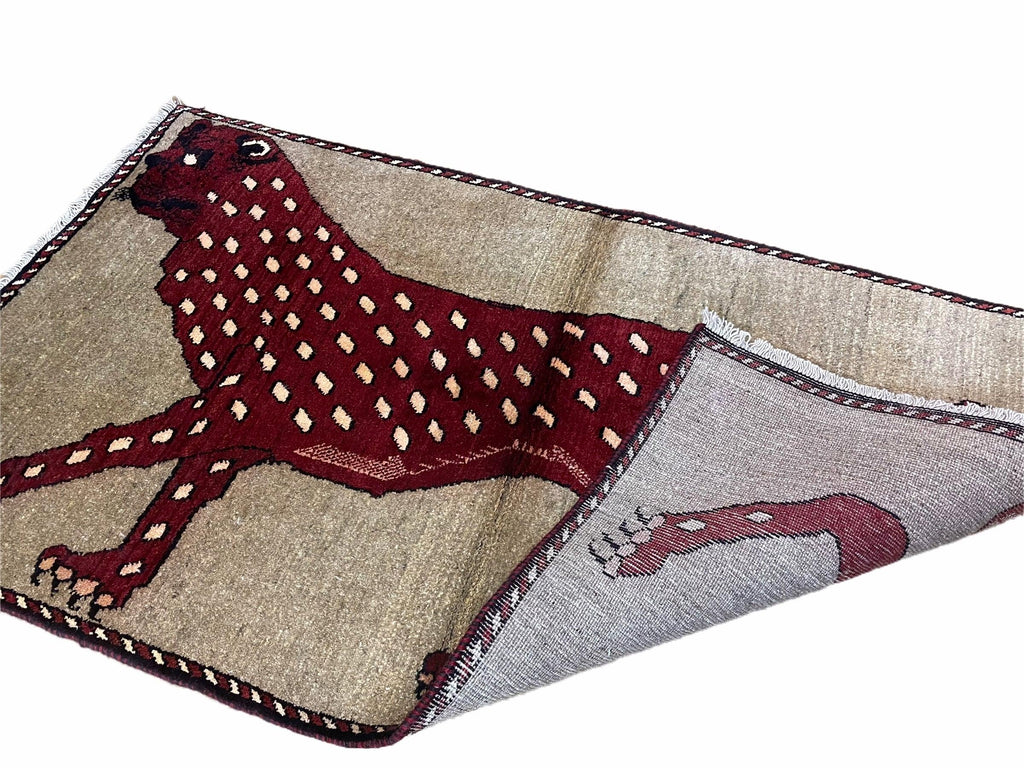 3 X 5 Handmade Hand-Knotteed New Vintage Rug Quality Wool Leopard Burgundy Beige