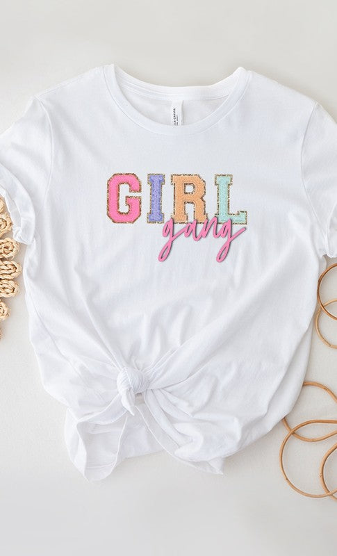 Girl Gang Faux Chenille Letters Graphic Tee T-Shirt