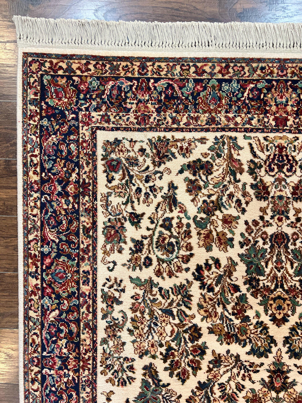 Karastan Rug 5.9 x 9, Ivory Sarouk #760, Wool Vintage Original Collection 700 Series