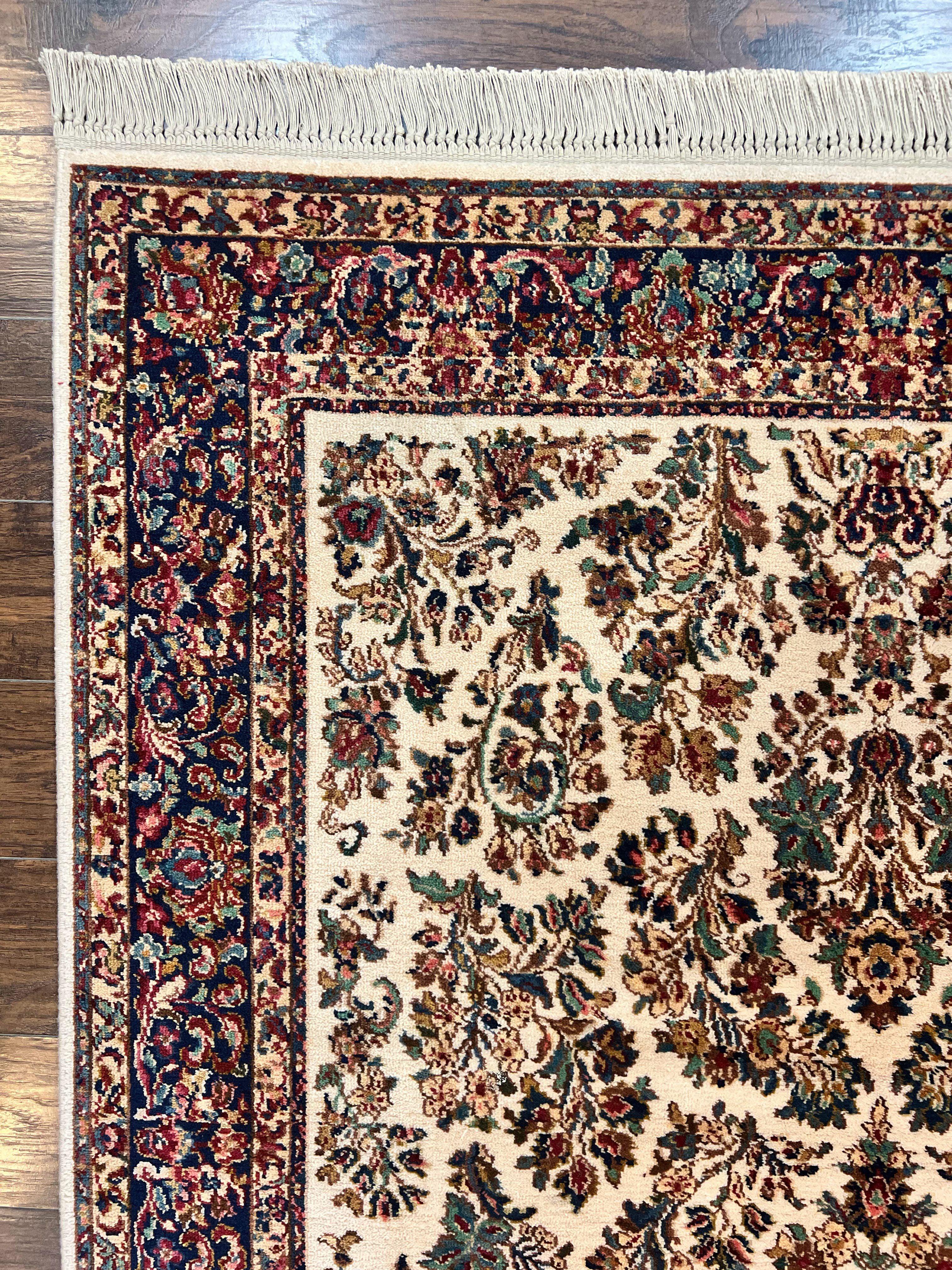 Karastan Rug 5.9 x 9, Ivory Sarouk #760, Wool Vintage Original Collection 700 Series
