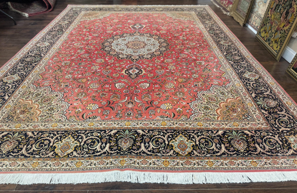 Persian Tabriz Rug 10x13 – Floral Medallion & Birds, Wool & Silk, 330 KPSI