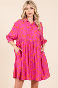 Zebra Print Button Down Shirt Mini Dress For Women – Fluttering, Bold and Fashion-Forward Dress with Pocketed Tiered Design