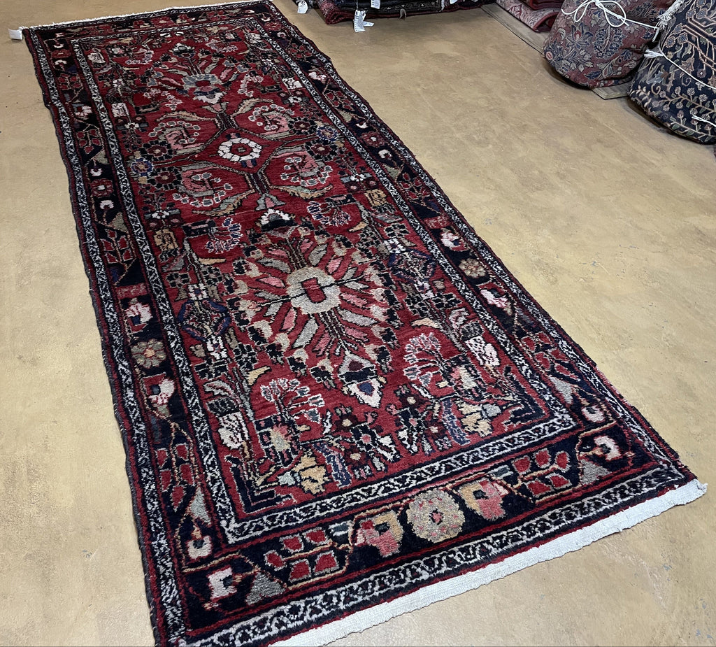 Antique Persian Hamadan Runner Rug 3.4 x 9, Red, Handmade Wool Runner