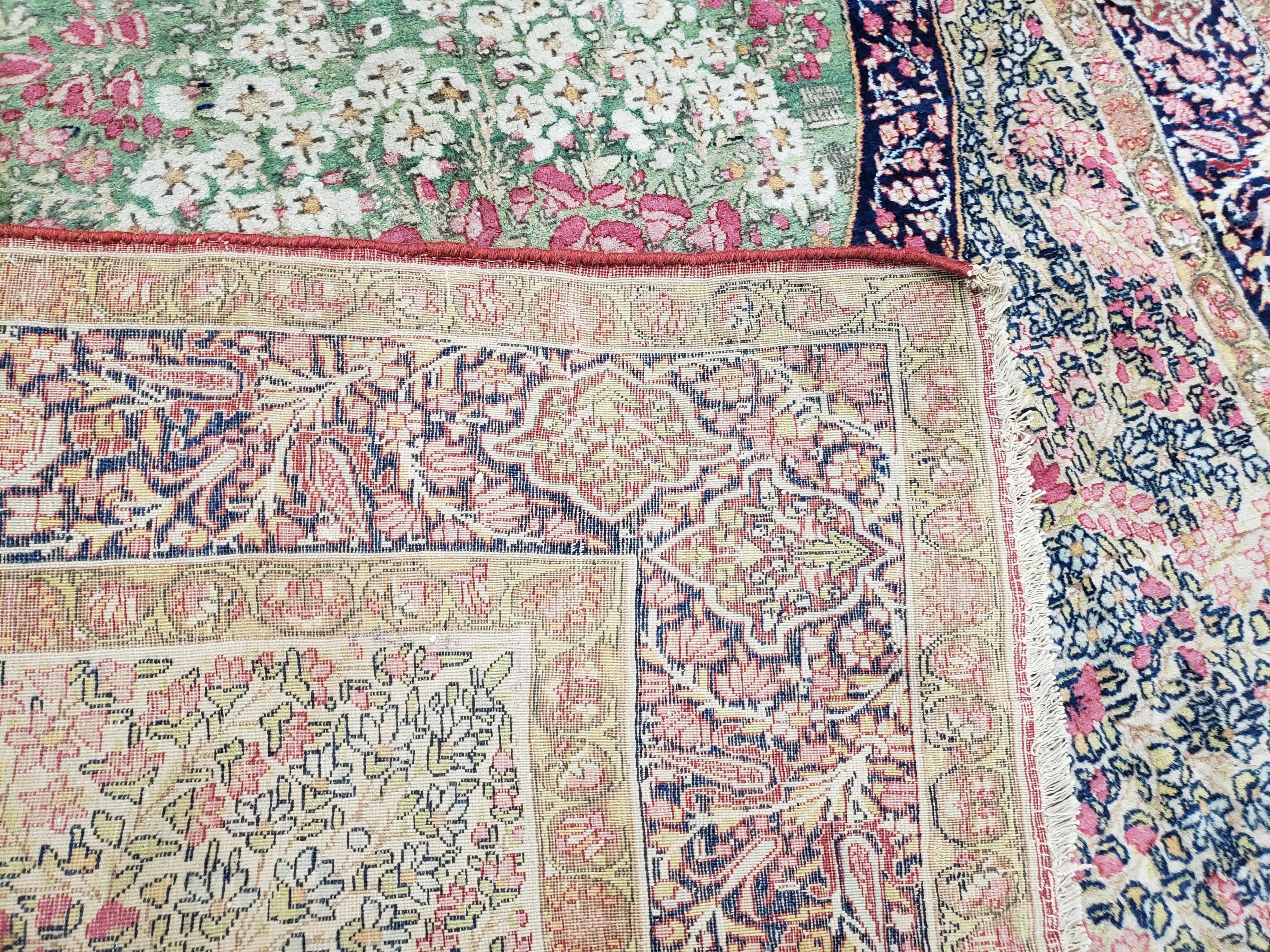 Antique Persian Kerman Lavar Rug 4.4 x 7.5, Highly Collectible Rare, 1880s Rug, Millefleurs, Cows, Wool Hand Knotted, Pictorial