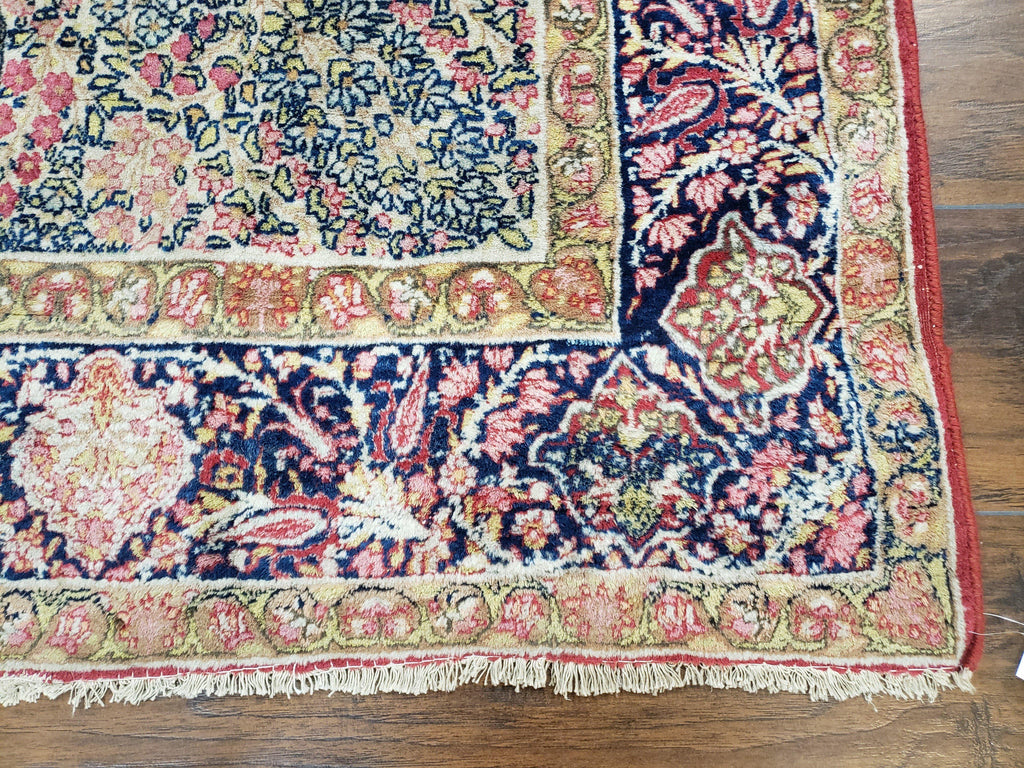 Antique Persian Kerman Lavar Rug 4.4 x 7.5, Highly Collectible Rare, 1880s Rug, Millefleurs, Cows, Wool Hand Knotted, Pictorial