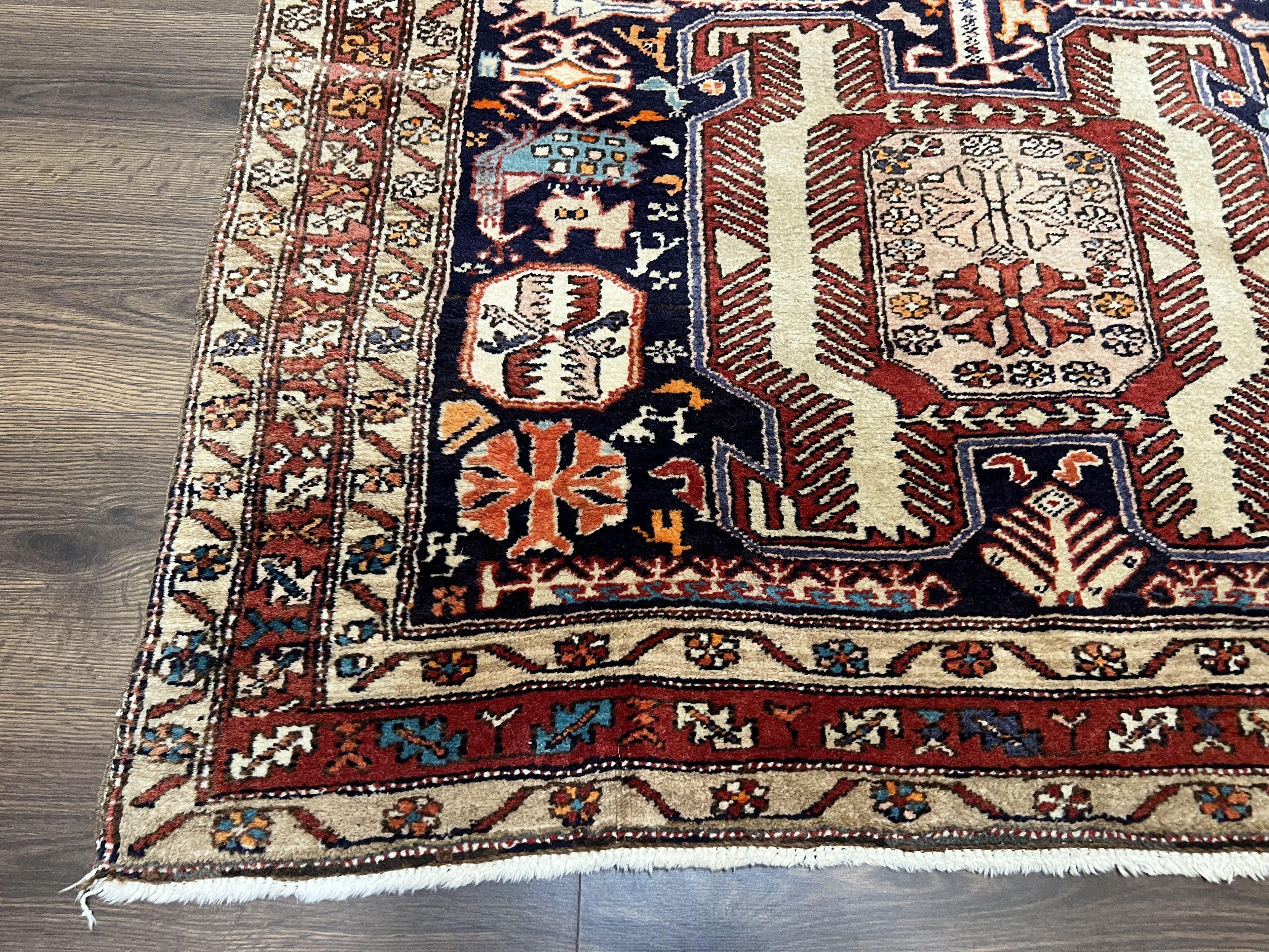 Persian Ardabil Wide Runner Rug 4x10 - Geometric Medallions & Animal Pictorials