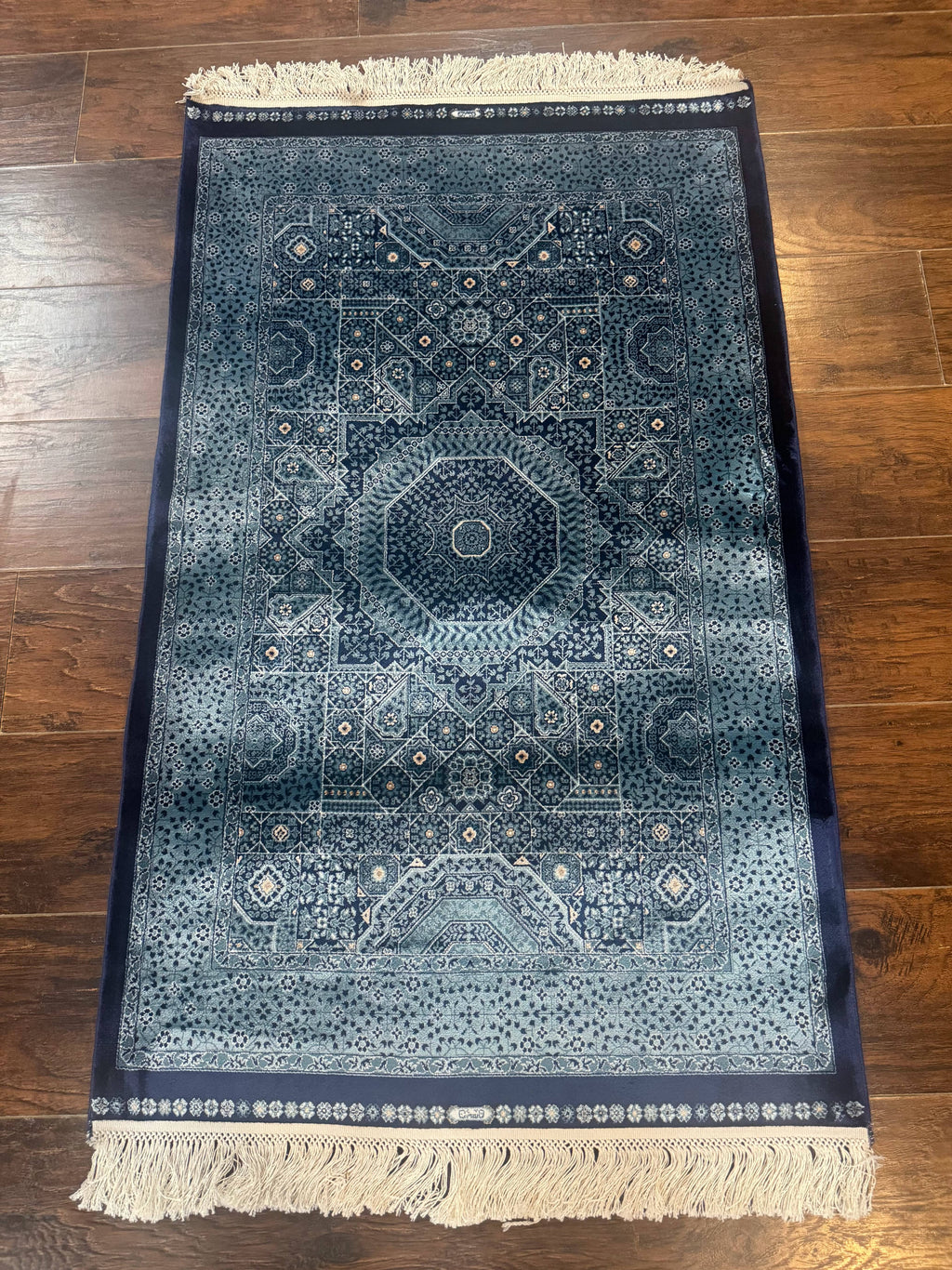 Blue Turkish Silk Hereke Rug 2.6 x 4, Mamluk Red, Blue, Bamboo Silk