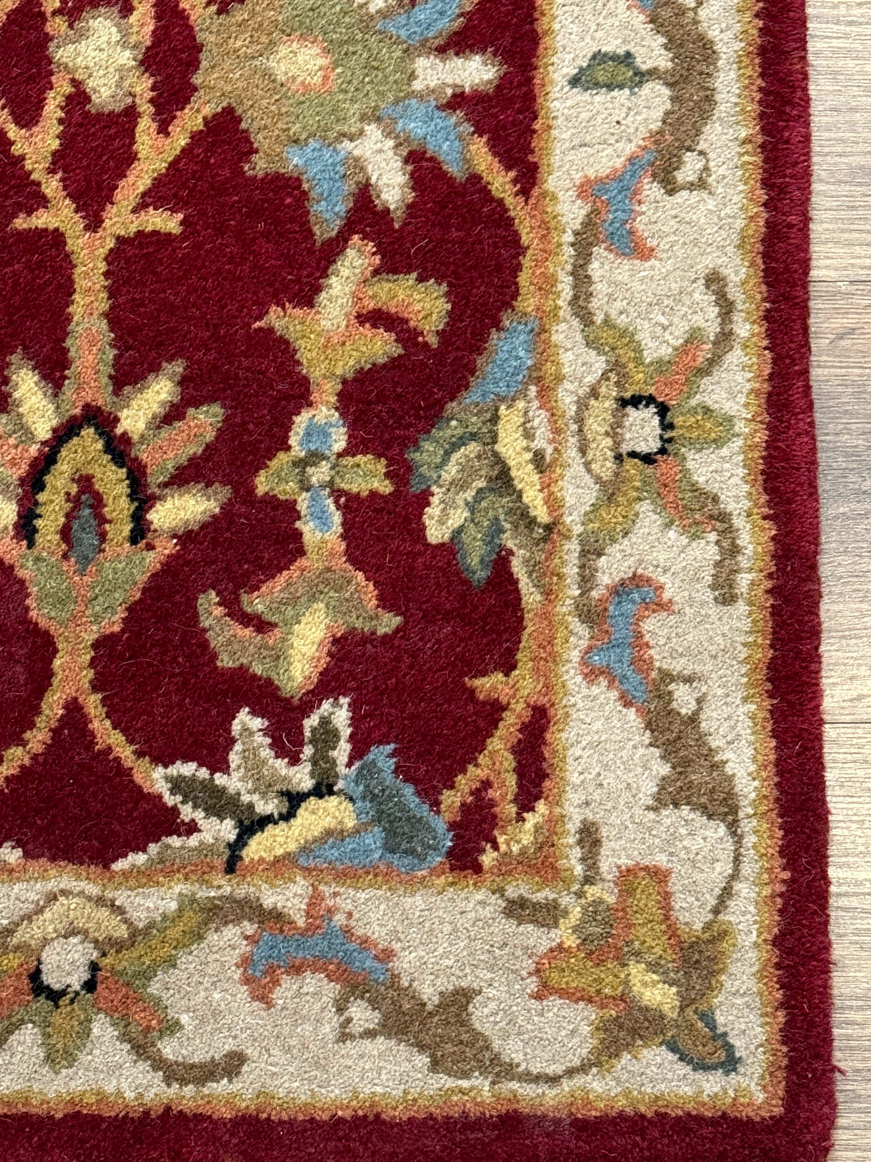 Small Floral Wool Rug 2x3, Safavieh Heritage Collection, Dark Red & Cream