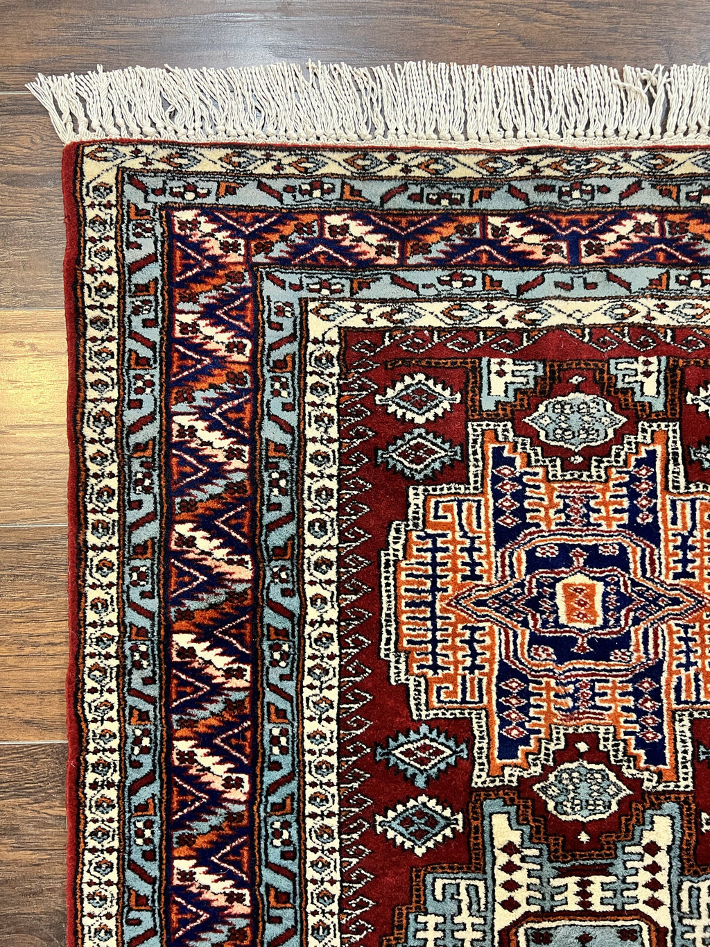 Pakistani Rug 3x5 ft, Caucasian Kazak Design, Geometric Rug, Small Vintage Oriental Carpet, Dark Red Vintage Handmade Wool Rug 3 x 5