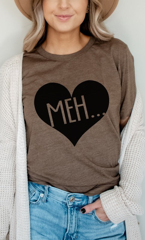 Meh Black Heart Valentines PLUS SIZE Graphic Tee T-Shirt