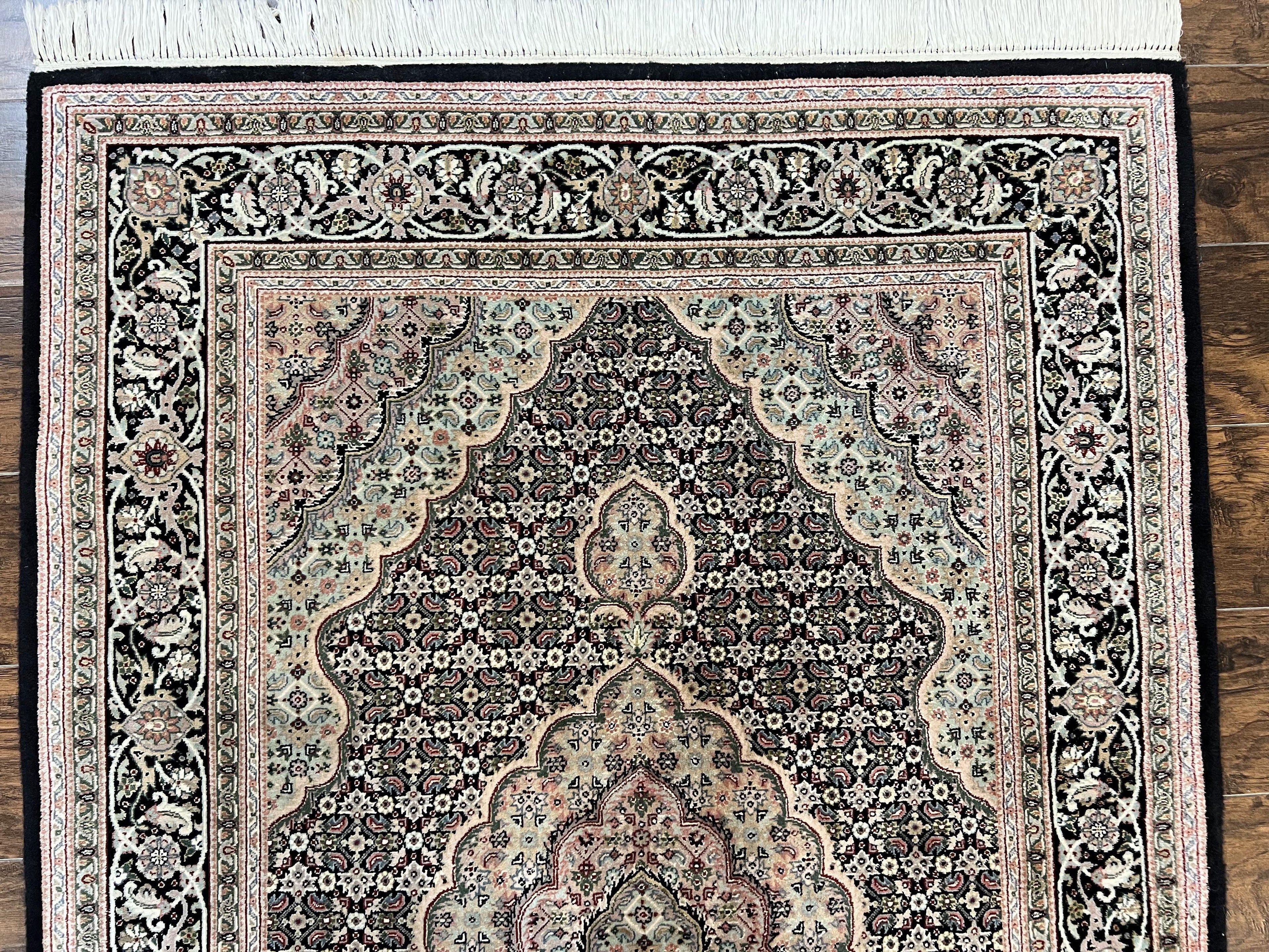 Sino Persian Rug 4x6, Fine Hand Knotted Carpet, Black, Wool, Vintage Rug 4 x 6, Herati Mahi, 300 KPSI