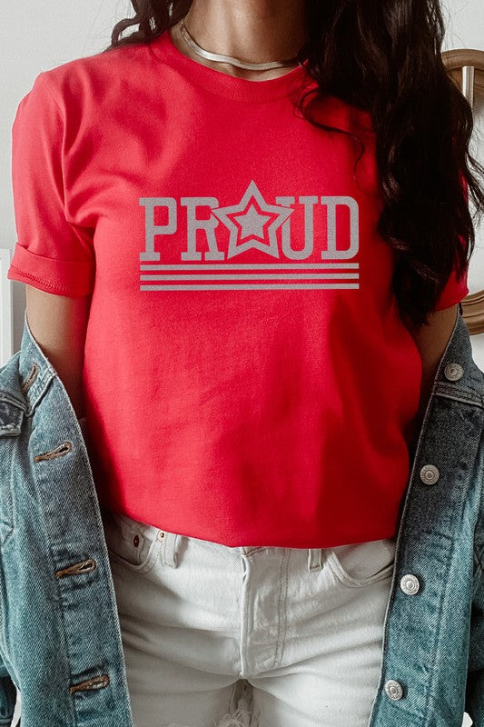 Proud Patriotic Star July Fourth Graphic Tee T-Shirt