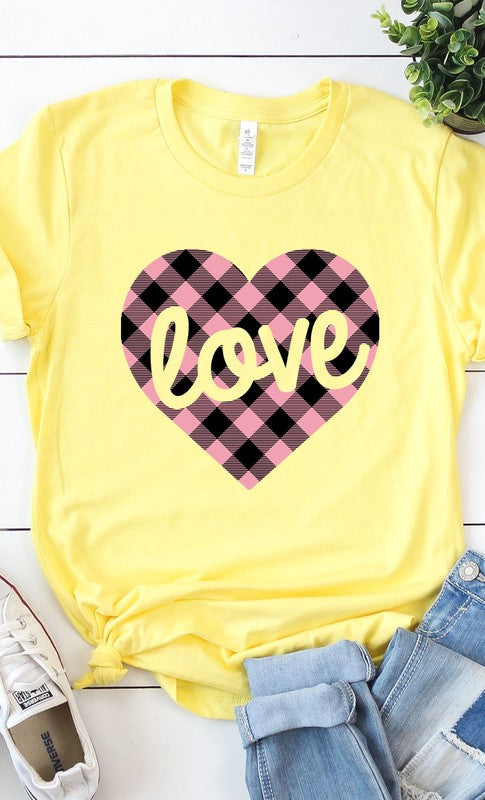 Pink Plaid Love Graphic Tee T-Shirt PLUS