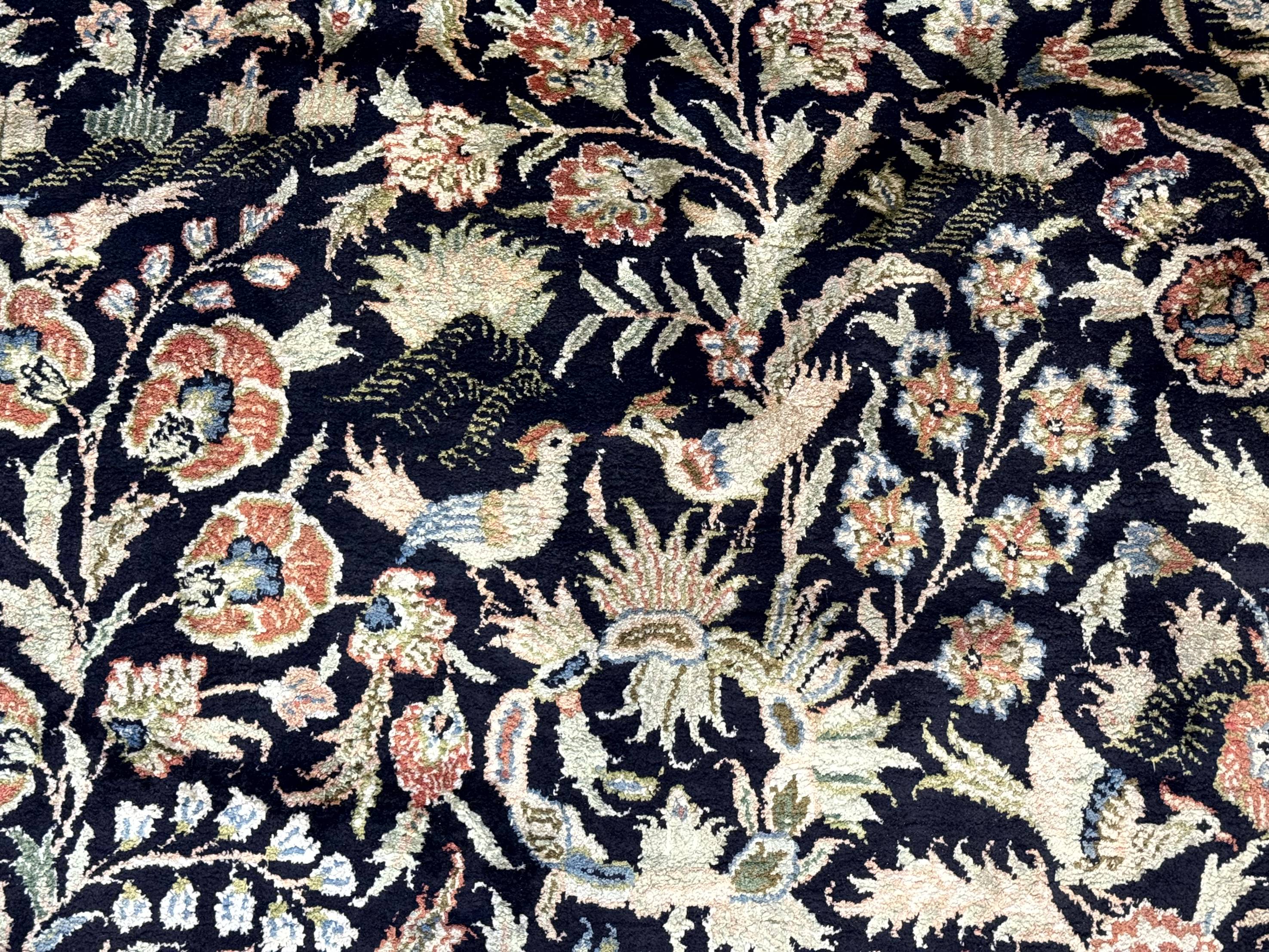 Silk Rug 4x6, Black and Cream, Floral & Bird Pictorials, Fine 330 KPSI, Sino Persian Rug