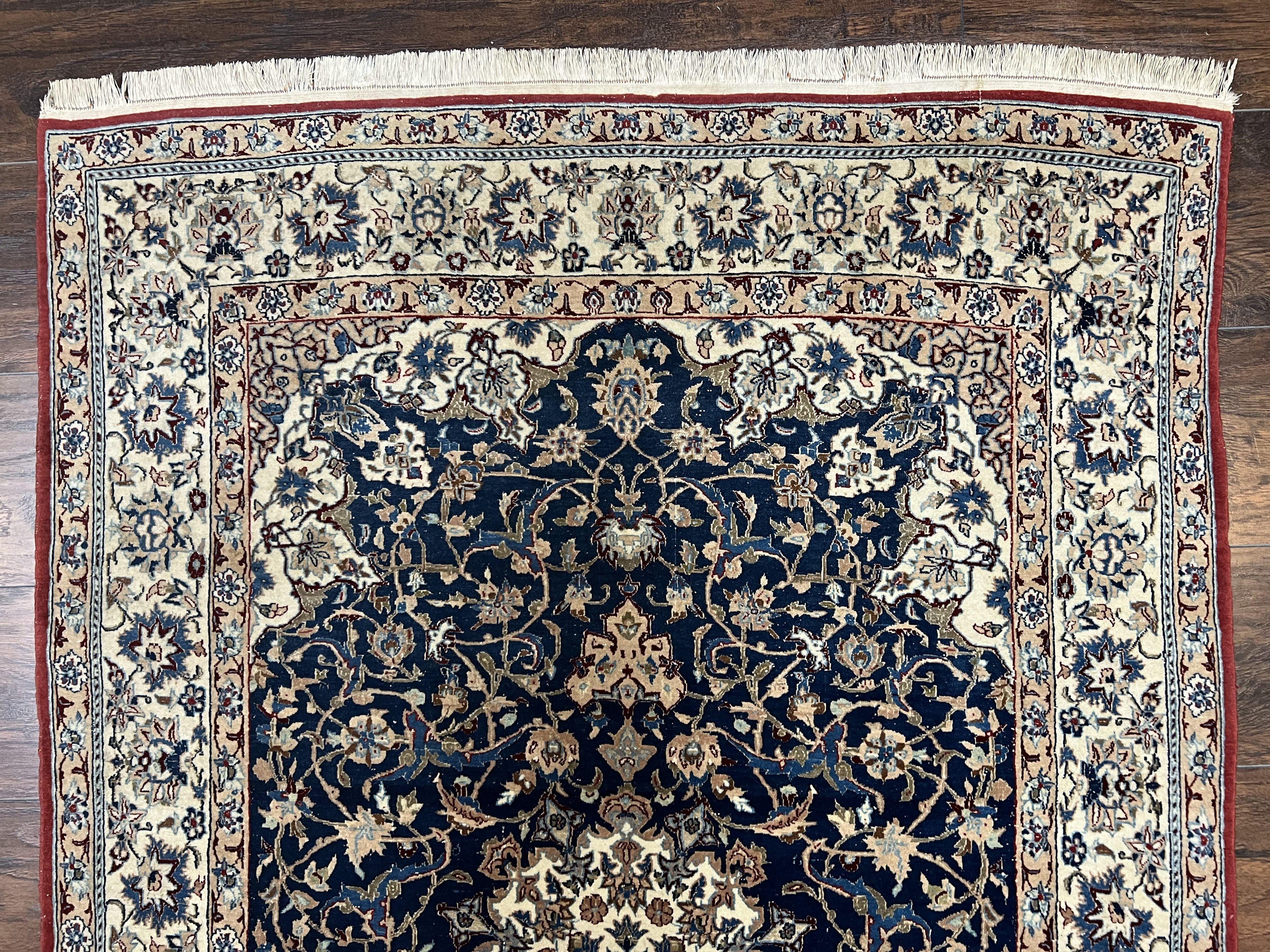 Super Fine Persian Nain Rug 3.6 x 5.4, Navy Blue and Ivory, 700 KPSI