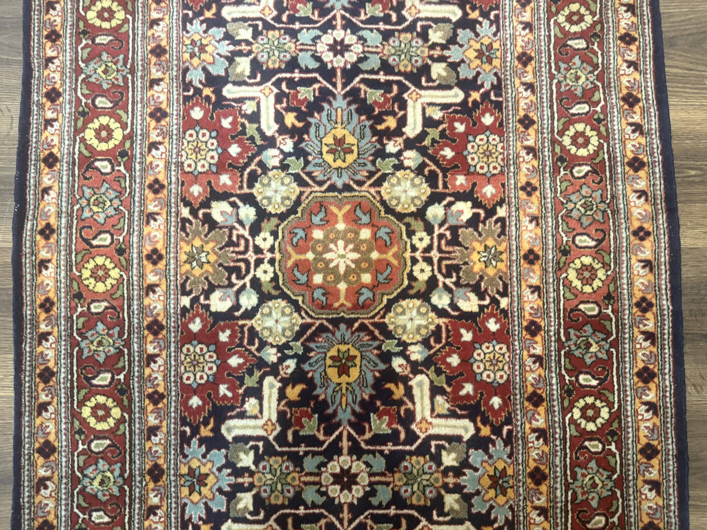Turkish Hereke Rug 3x5, Navy Blue and Red, Fine 210 KPSI