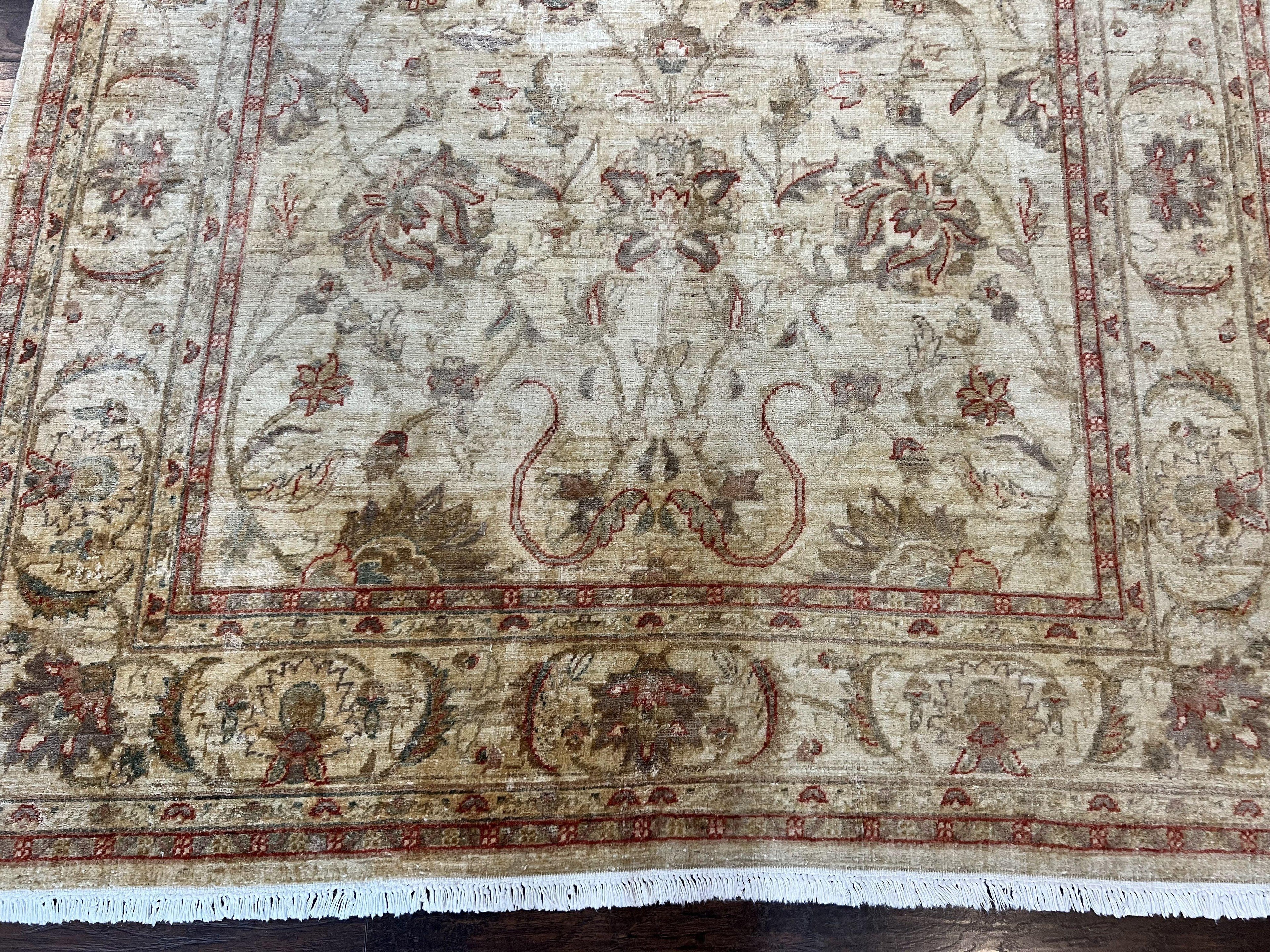 Peshawar Rug 6 x 9.6, Pakistani Chobi Carpet, Neutral Colors, Vintage Rug for Modern Home, Handmade Wool Rug, Beige